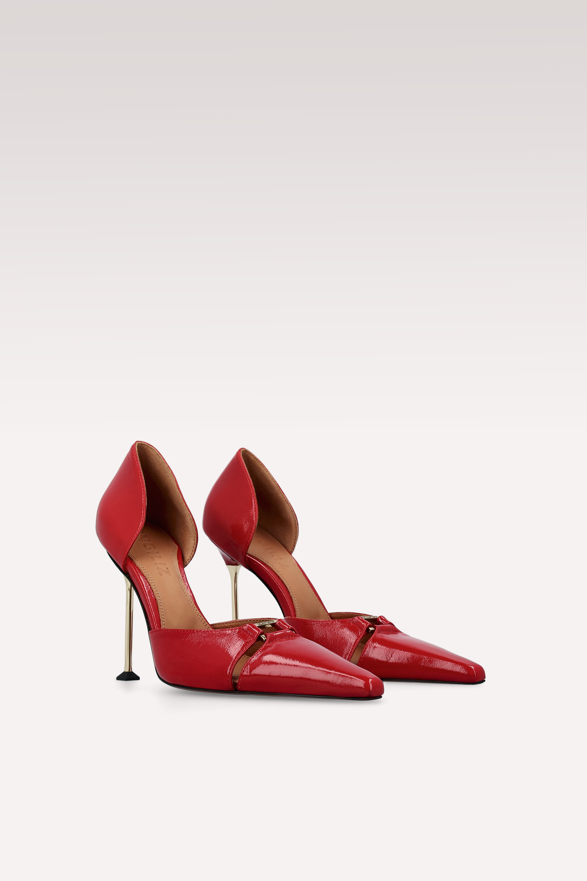 CHARLIZE CHERRY CREASED SHINY LEATHER PUMPS