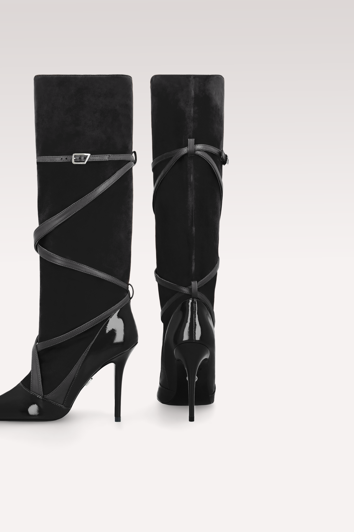 ATLAS BLACK PATENT LEATHER, SUEDE AND NAPPA BOOTS
