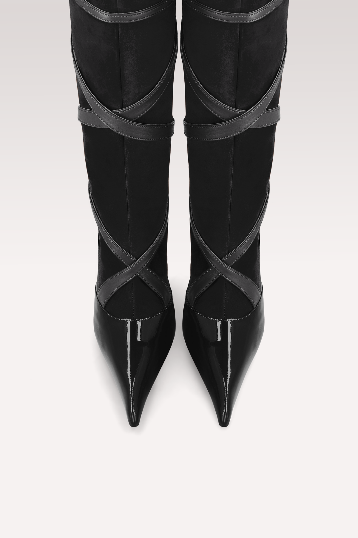 ATLAS BLACK PATENT LEATHER, SUEDE AND NAPPA BOOTS