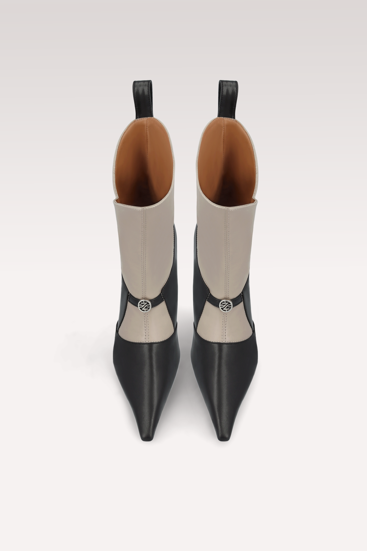 ELIN BLACK AND STONE BEIGE LEATHER ANKLE BOOTS