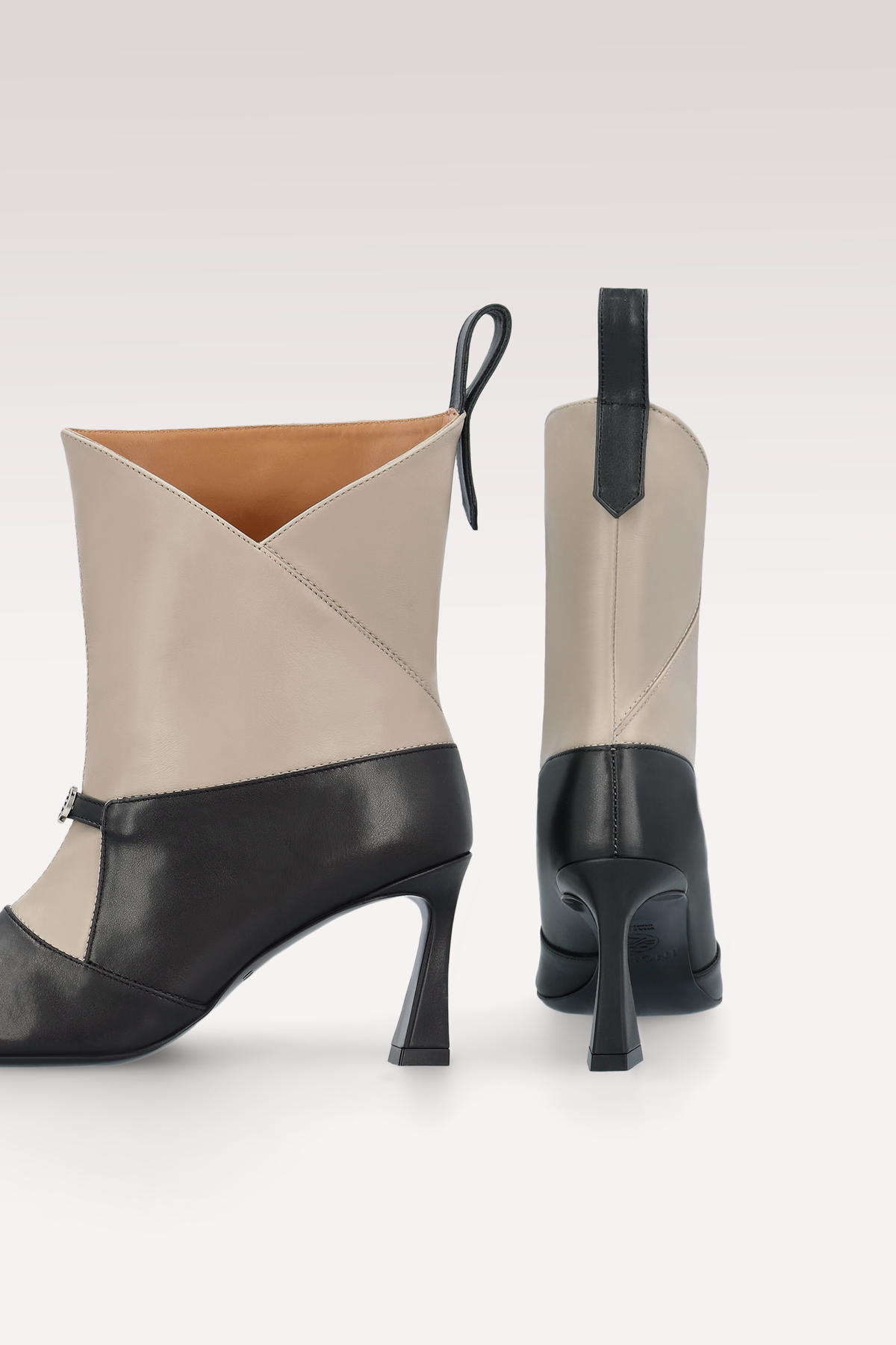 ELIN BLACK AND STONE BEIGE LEATHER ANKLE BOOTS