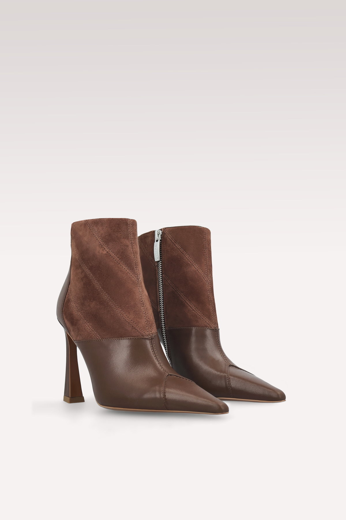 SYRA CHOCOLATE BROWN LEATHER AND SUEDE ANKLE BOOTS