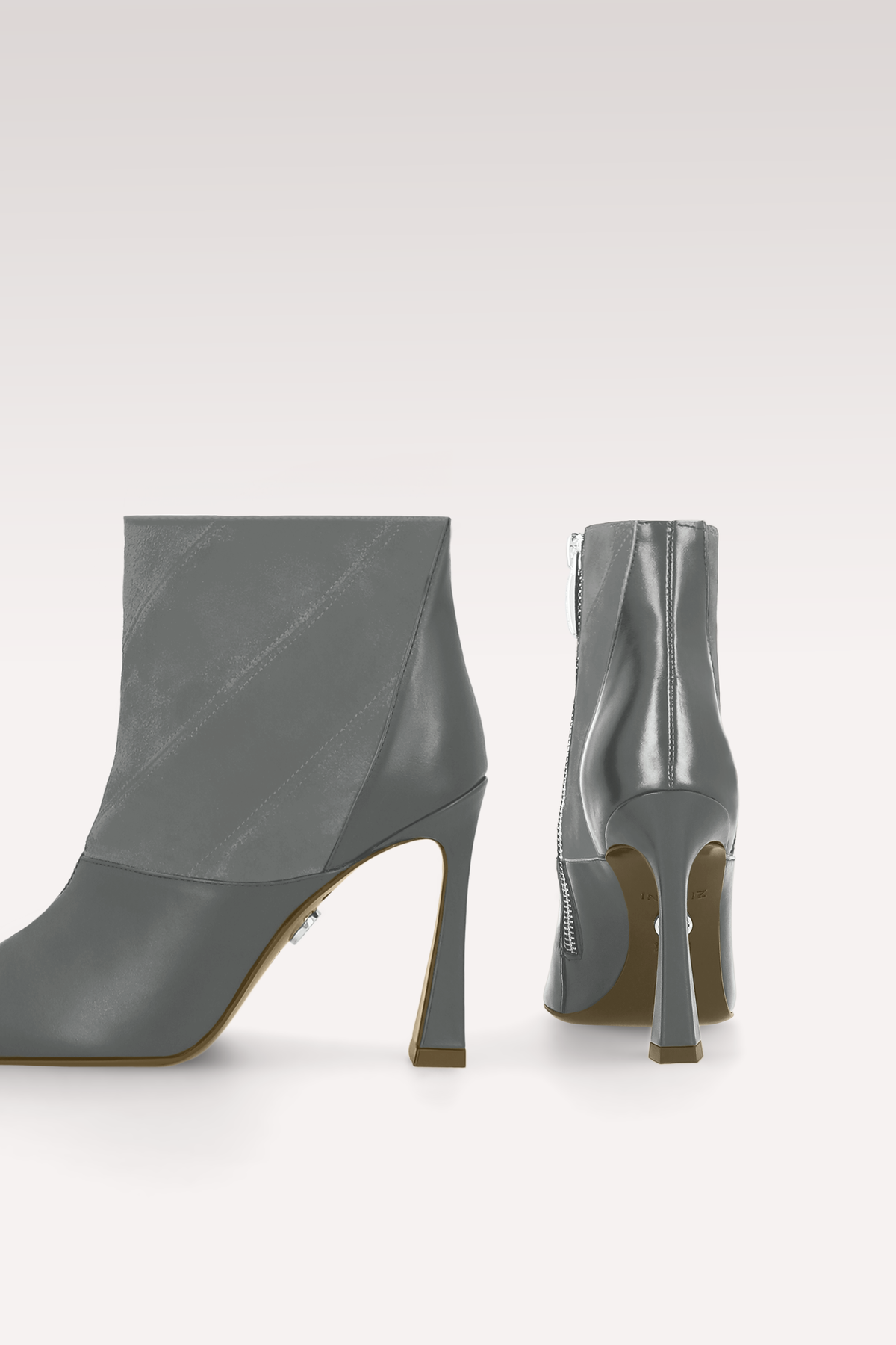 SYRA GREY LEATHER AND SUEDE ANKLE BOOTS