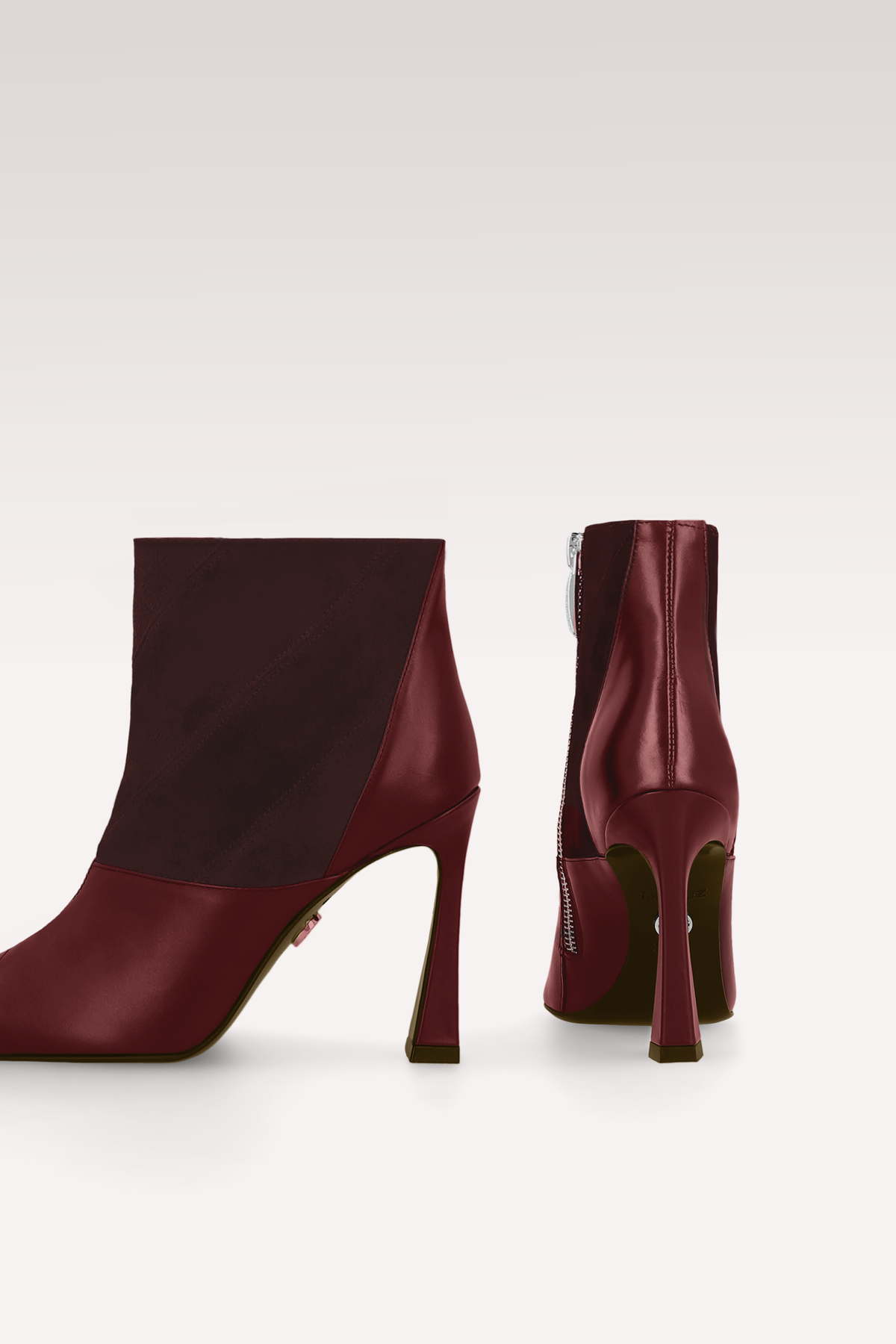 SYRA CHERRY LEATHER AND SUEDE ANKLE BOOTS