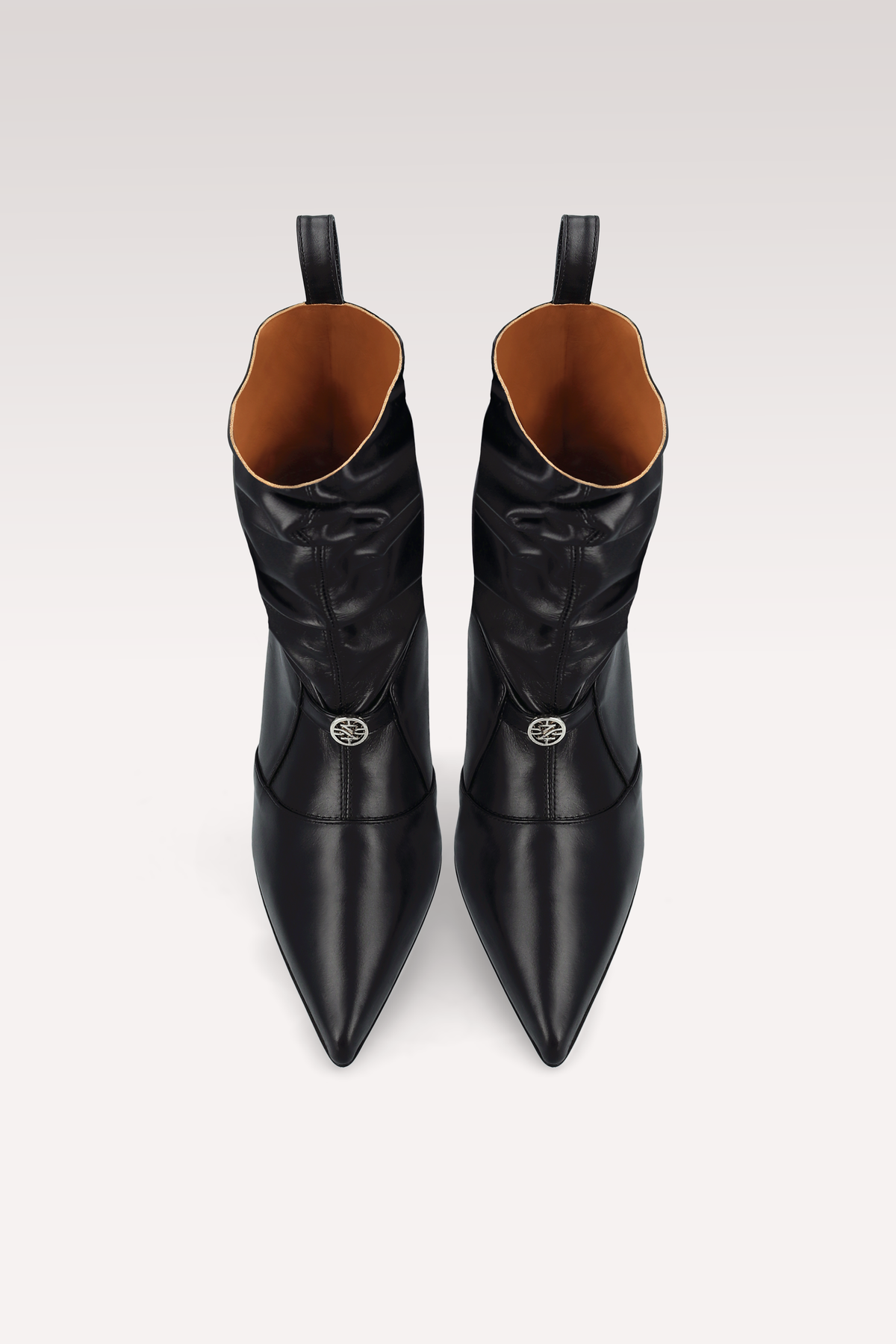 MIRA RUCHED BLACK LEATHER ANKLE BOOTS