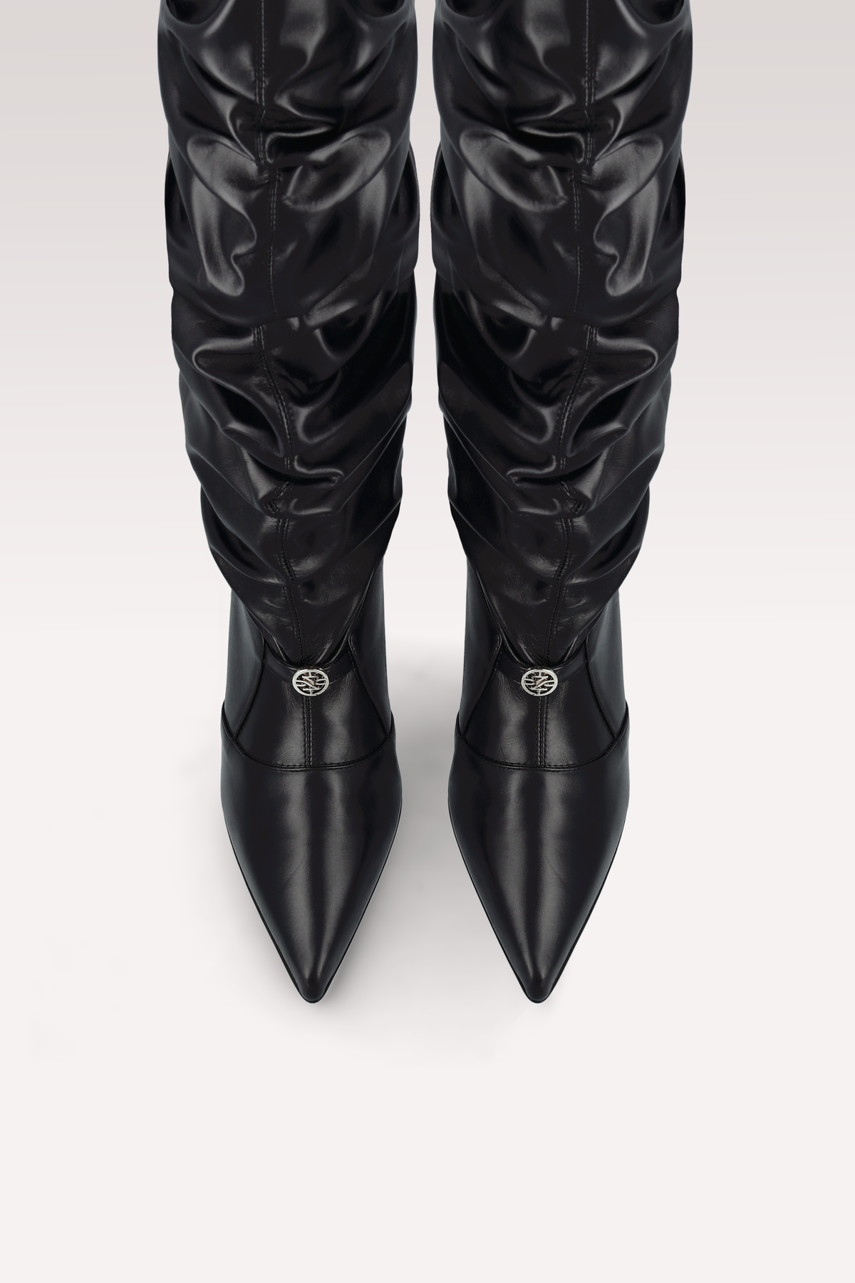 CALA RUCHED BLACK LEATHER BOOTS