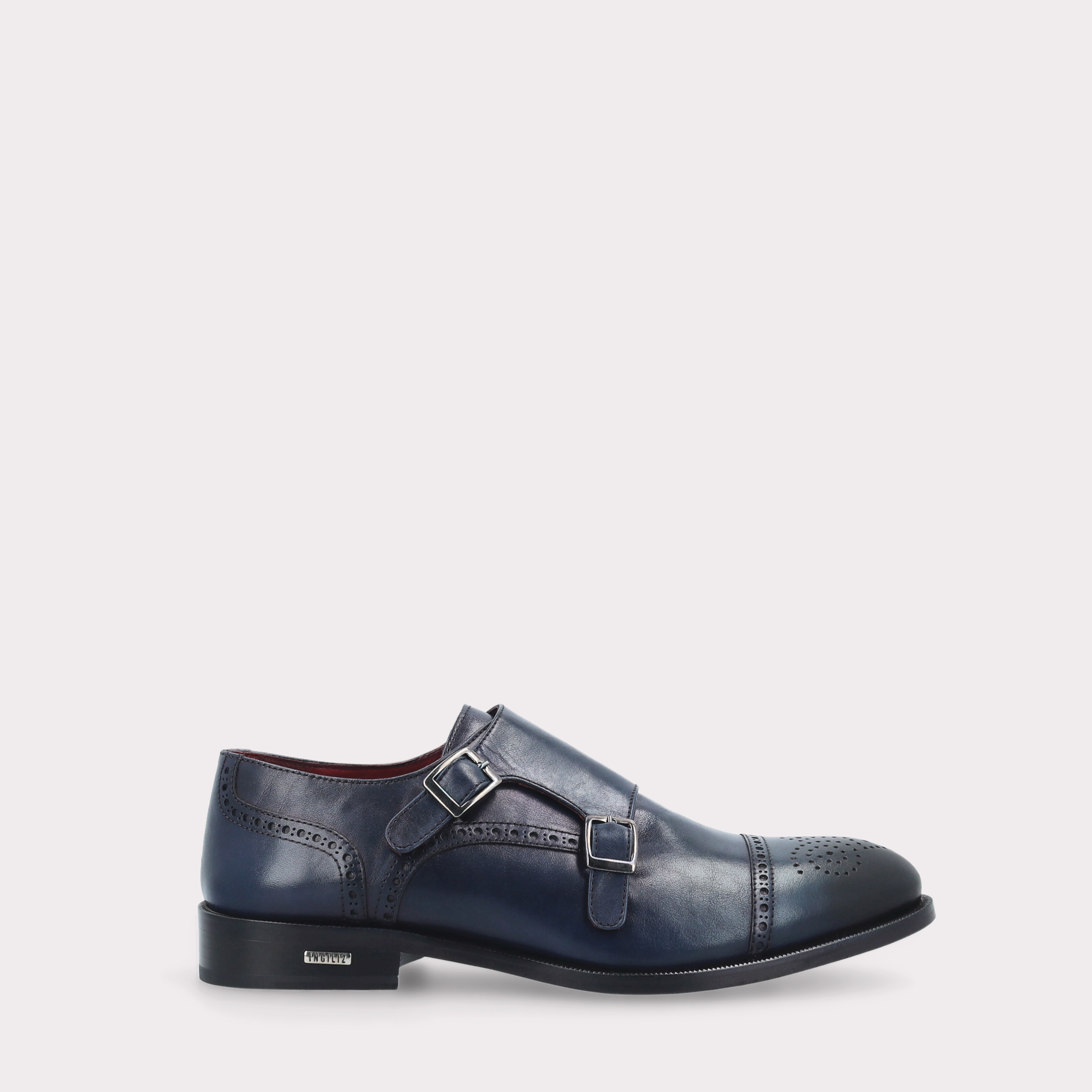 TRENTO 01 dark blue leather monk strap shoes