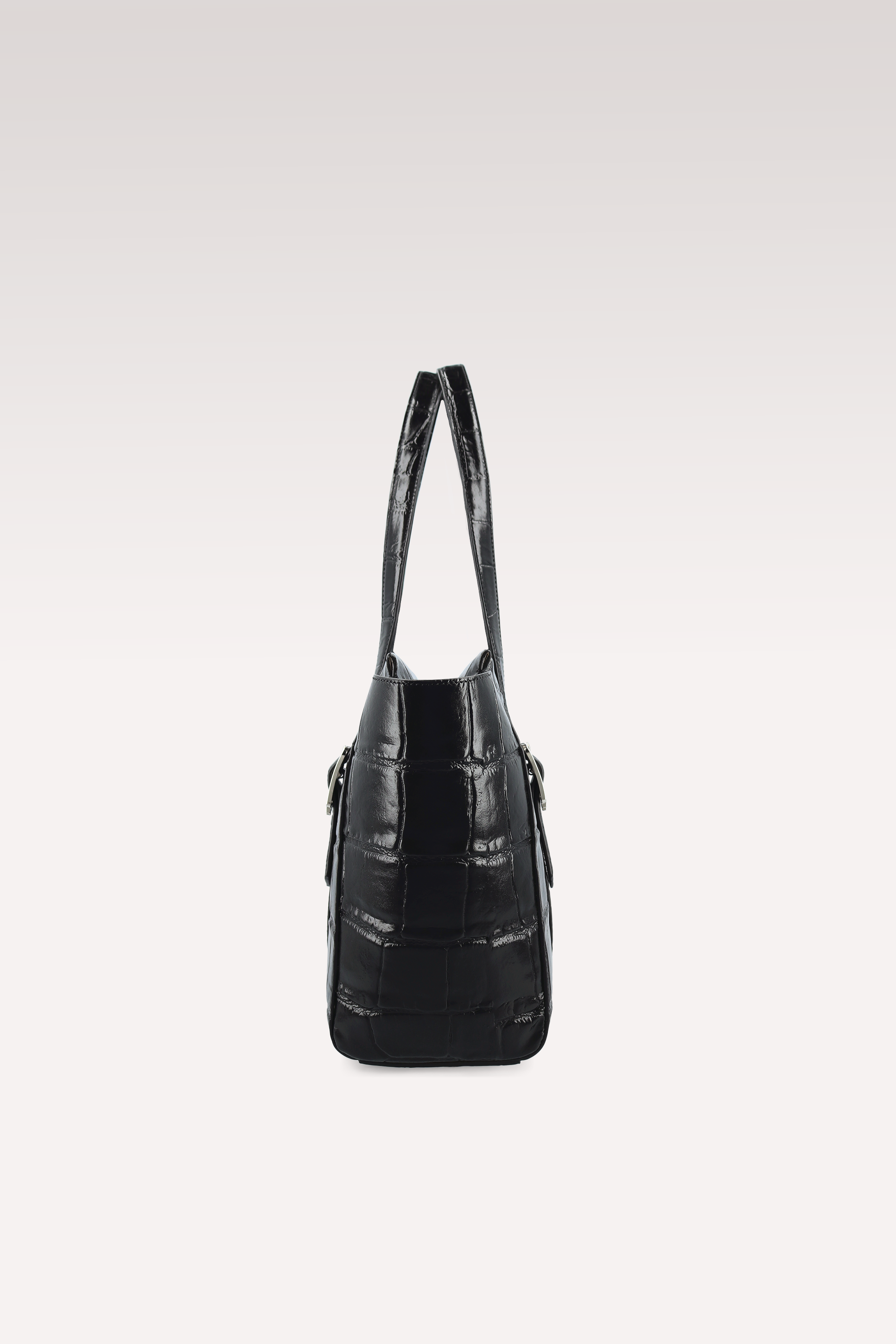 BELLA BLACK COCCO EMBOSSED LEATHER TOTE BAG