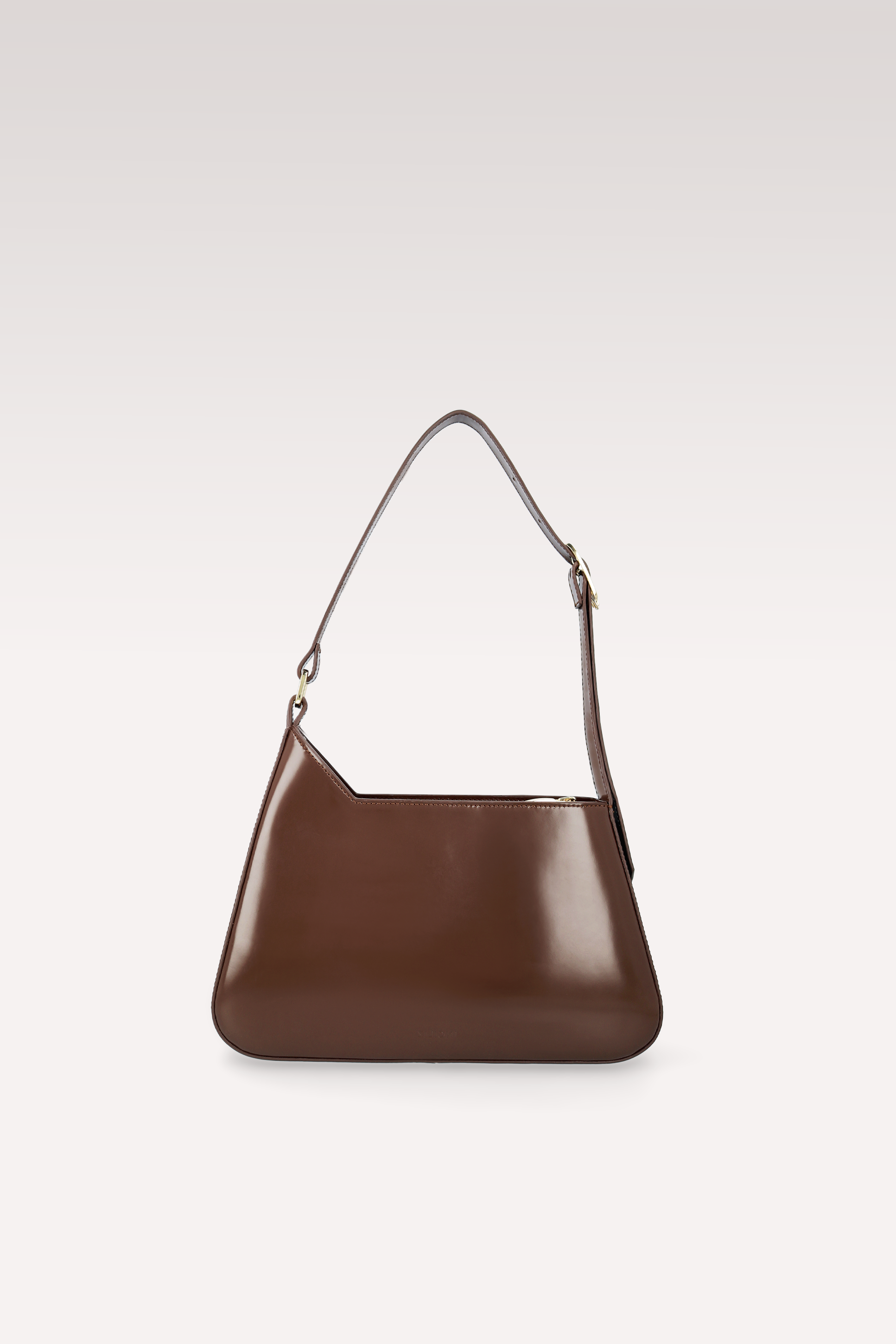 DALIA BROWN SEMI PATENT LEATHER SHOULDER BAG