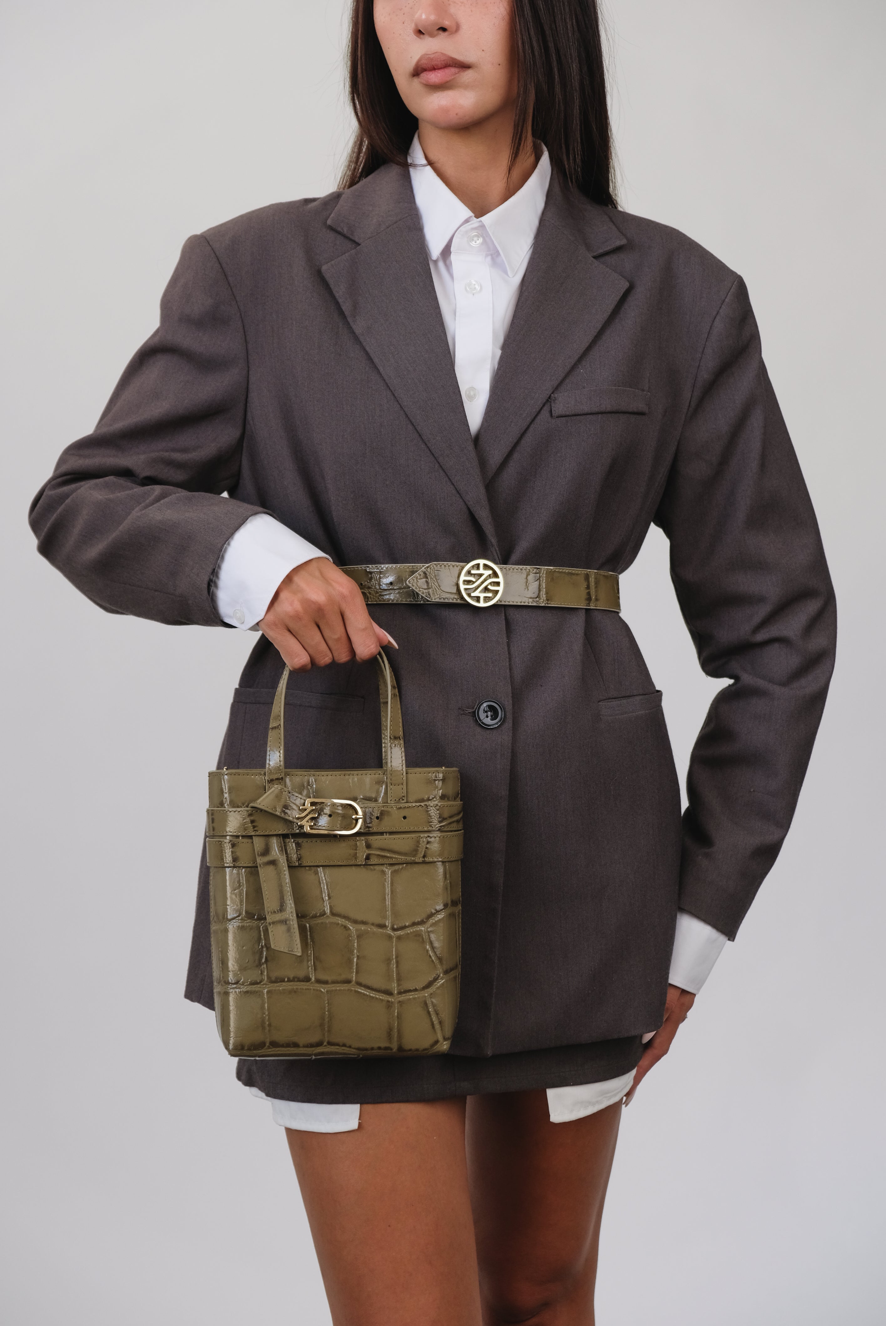 CARRIE OLIVE COCCO EMBOSSED LEATHER CROSSBODY BAG