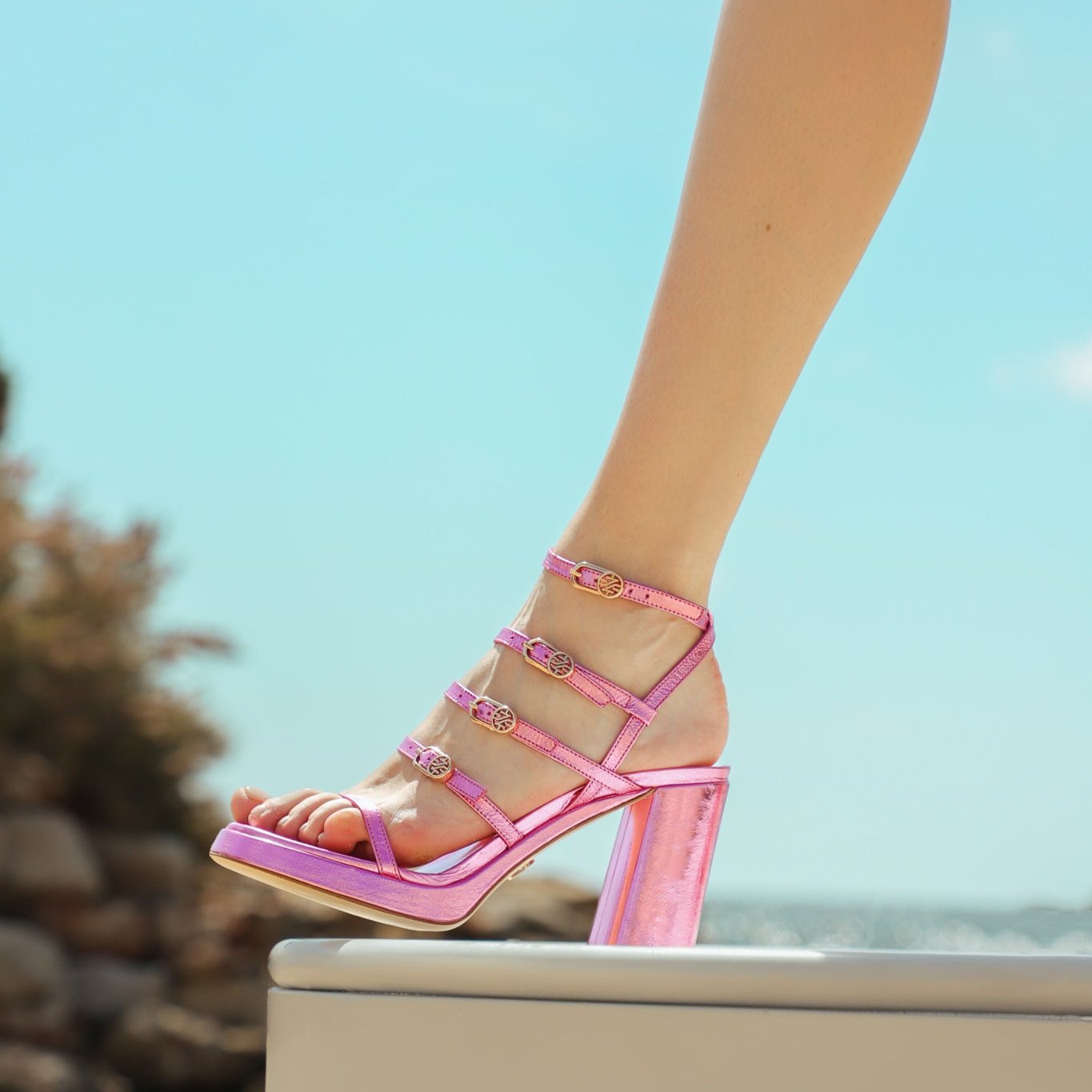 RITA PINK METALLIC LEATHER PLATFORM SANDALS