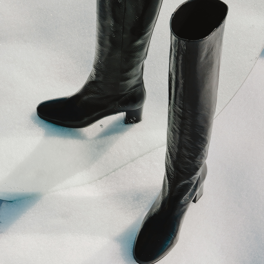 DEBBY TUBO 01 BLACK CRUSHED PATENT LEATHER BOOTS
