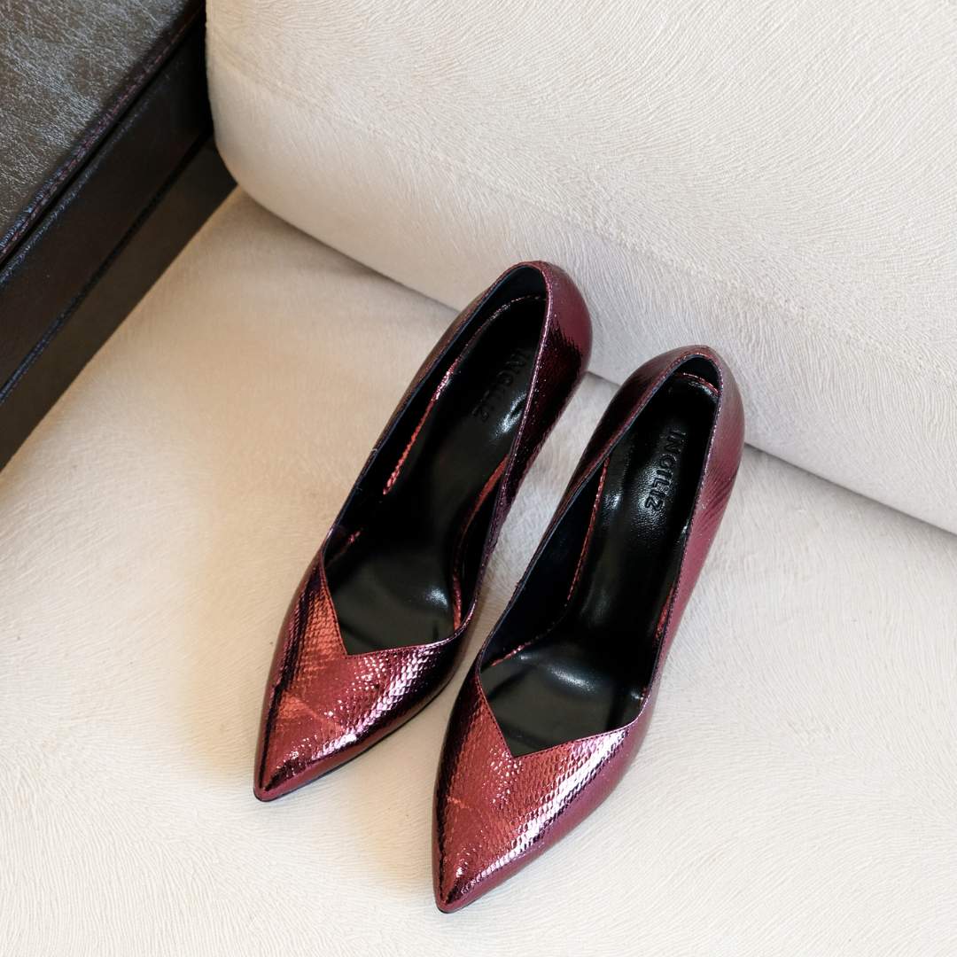 ABA DEC 08 WINE MINI VIPER EMBOSSED LEATHER PUMPS