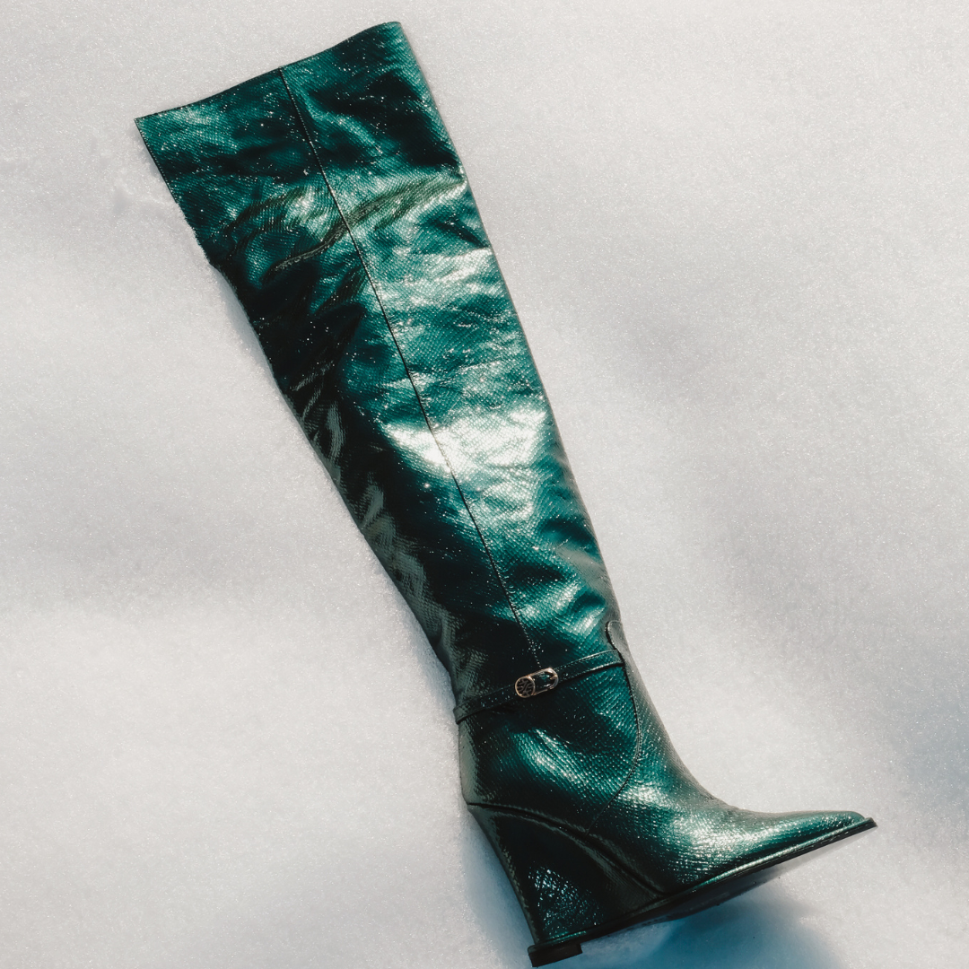 MONA LISA 02 MOS GREEN MINI VIPER EMBOSSED LEATHER BOOTS