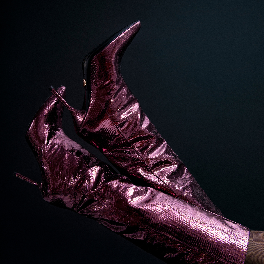 ABA TUBO 01 WINE MINI VIPER EMBOSSED LEATHER BOOTS