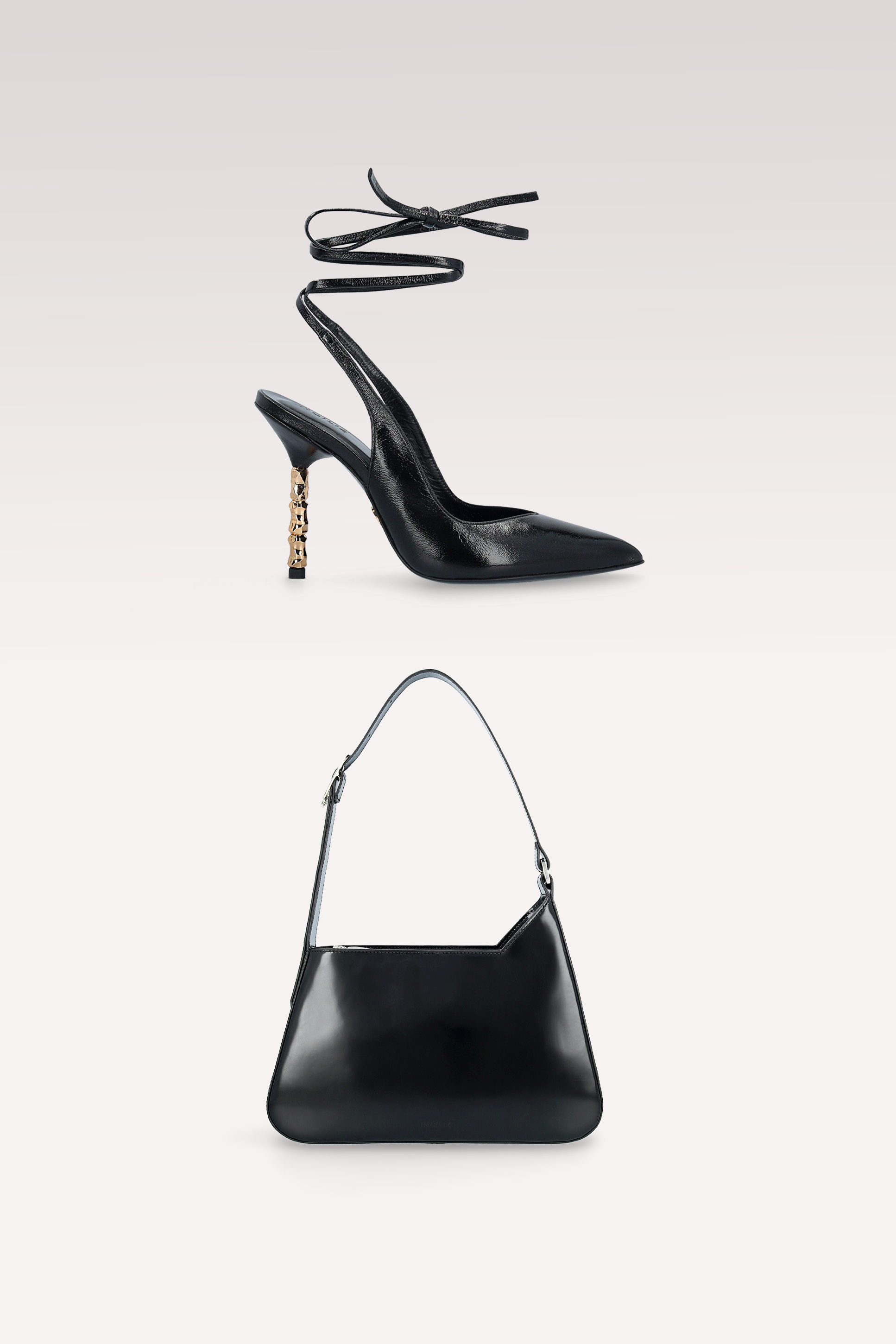 ASTRID 40 BLACK LEATHER PUMPS AND DALIA SEMI PATENT LEATHER SHOULDER BAG