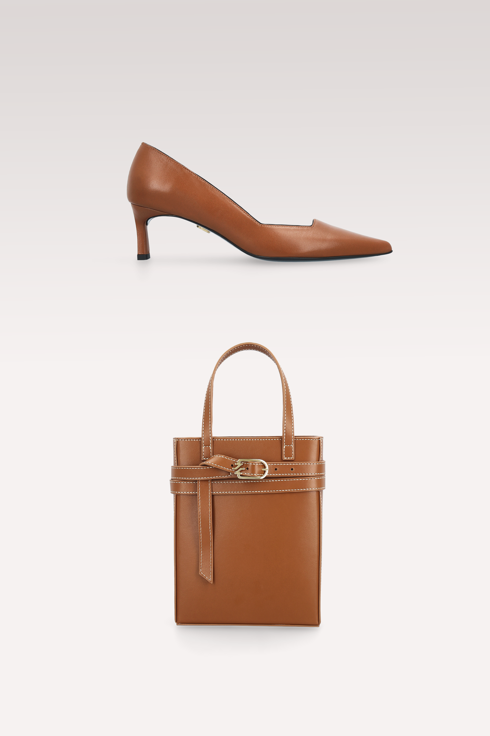 OLIVIA BROWN NAPPA LEATHER PUMPS AND CARRIE CROSSBODY BAG