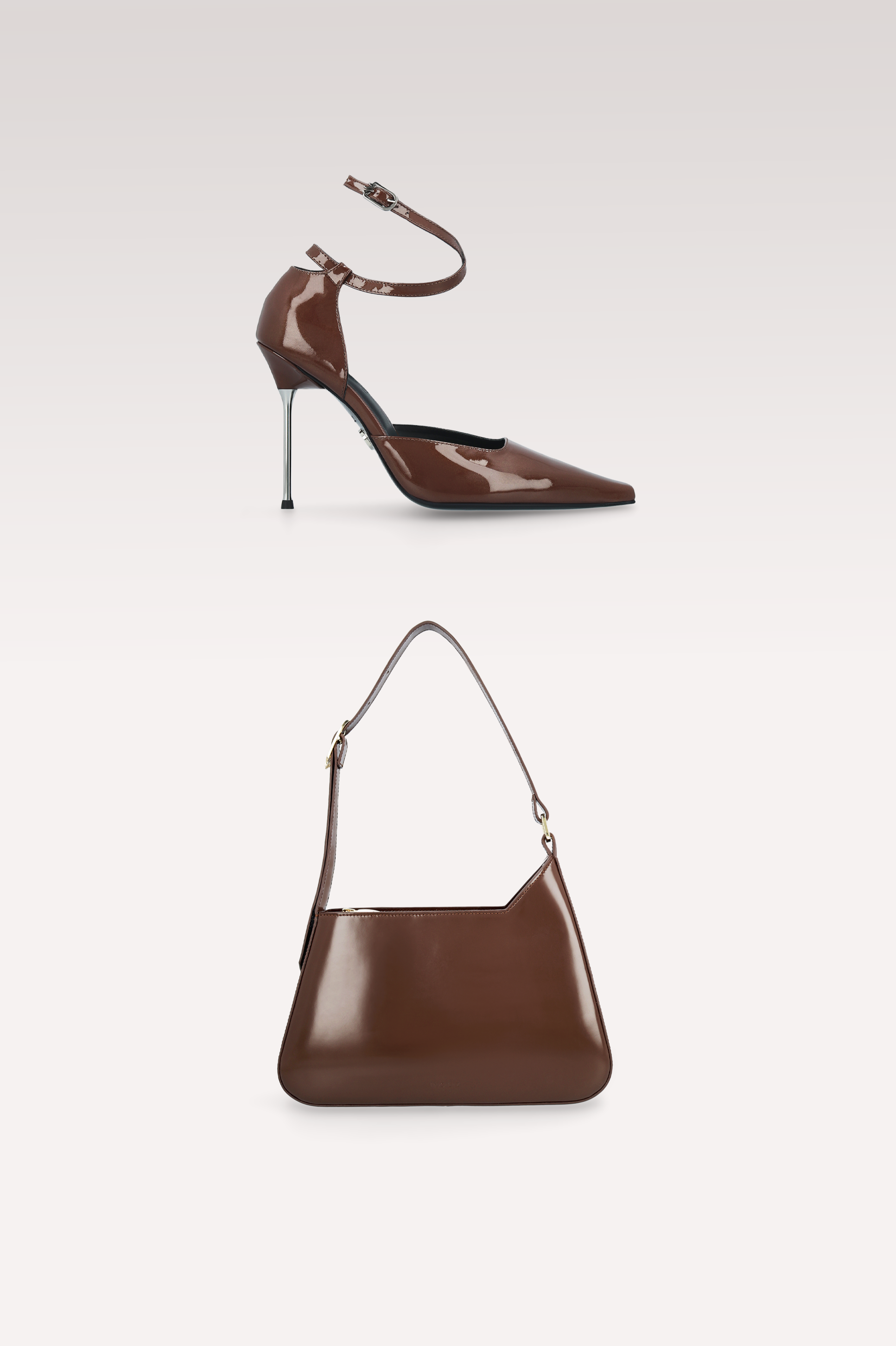 STAR BROWN PATENT LEATHER PUMPS AND DALIA SEMI PATENT LEATHER SHOULDER BAG