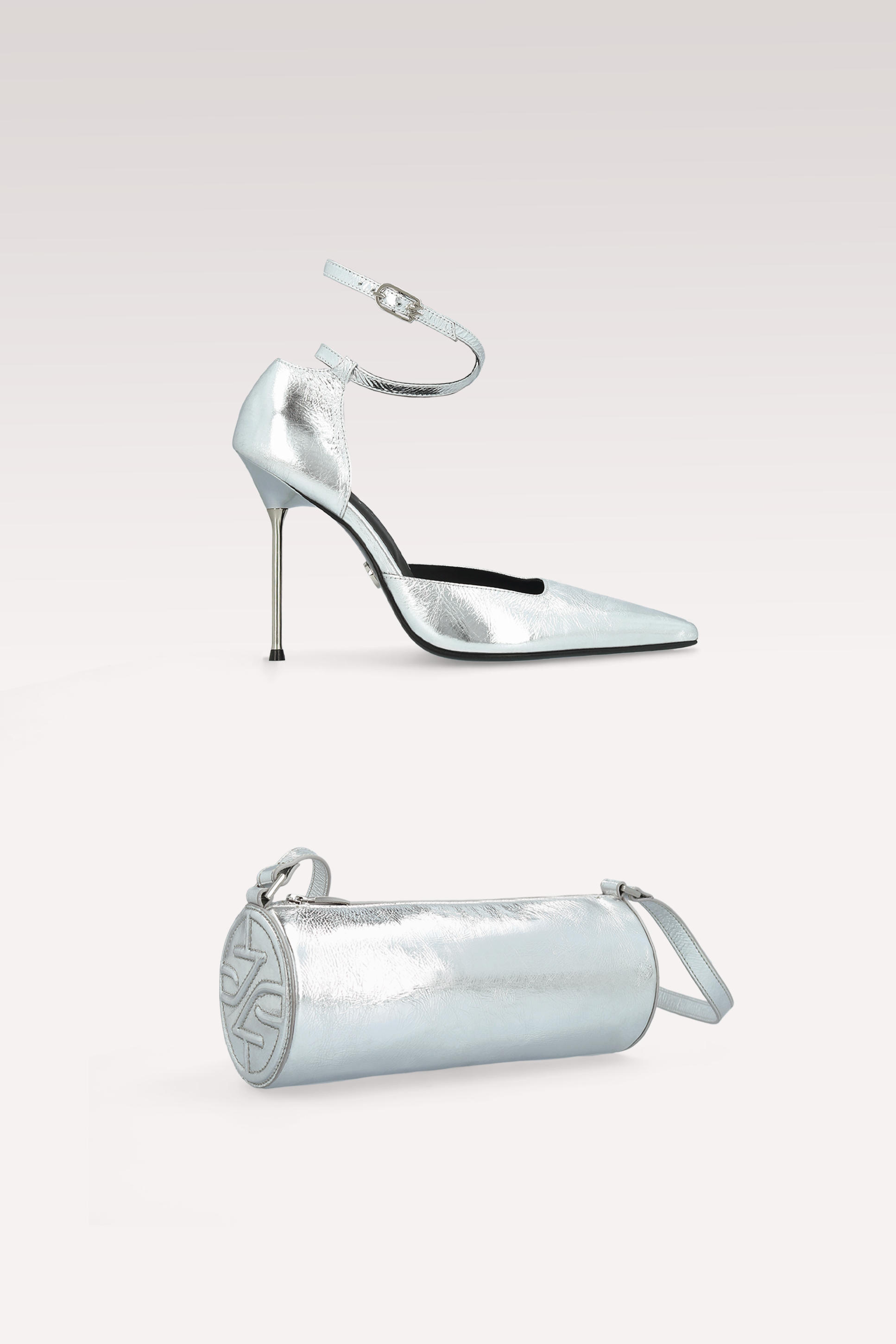 STAR SILVER METALLIC WRINKLED LEATHER PUMPS AND FIONA CROSSBODY BAG