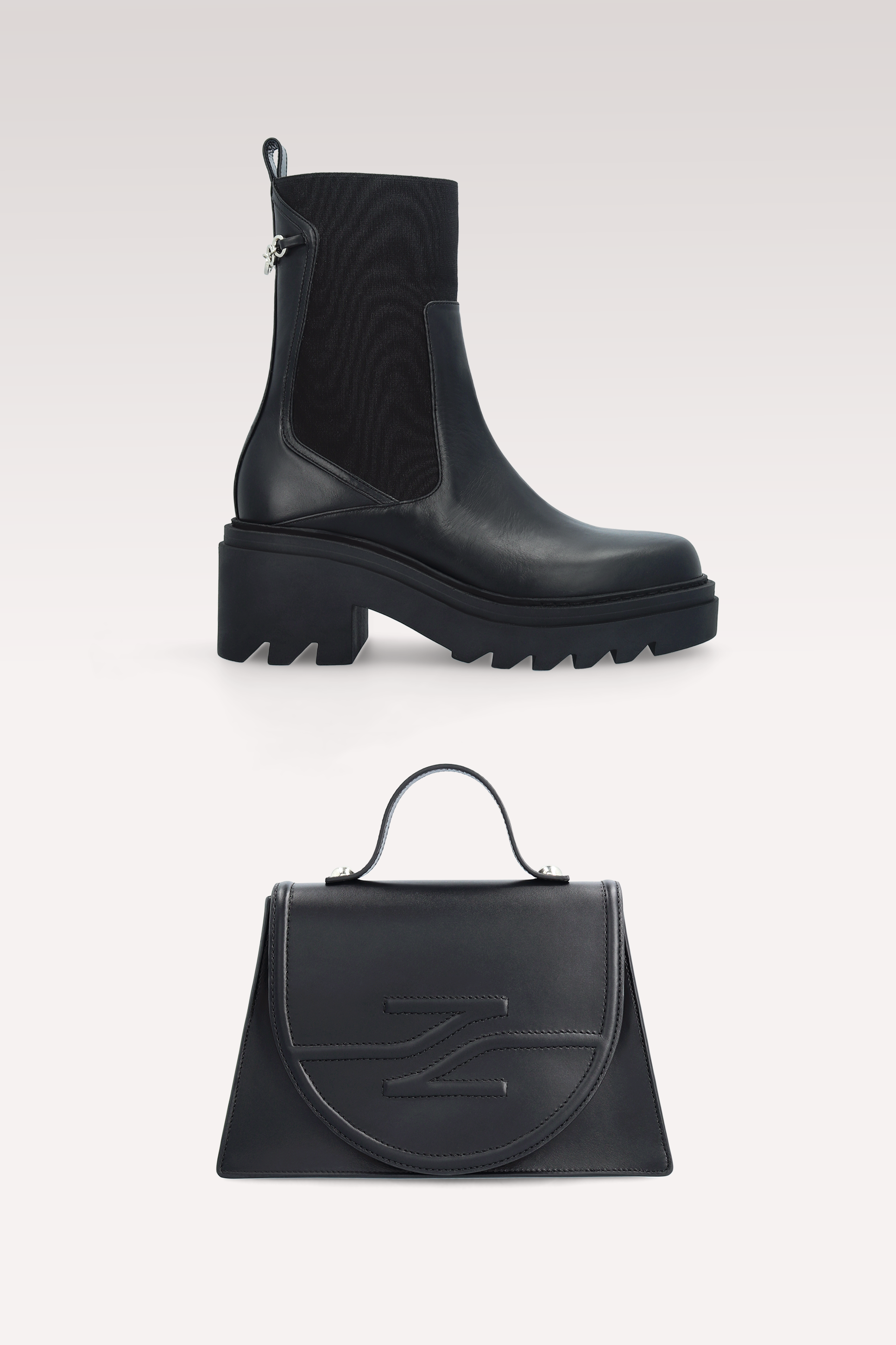 靴 BRENTA / Cover boots black VERA BLACK NAPPA LEATHER ANKLE BOOTS AND COLETTE CROSSBODY BAG