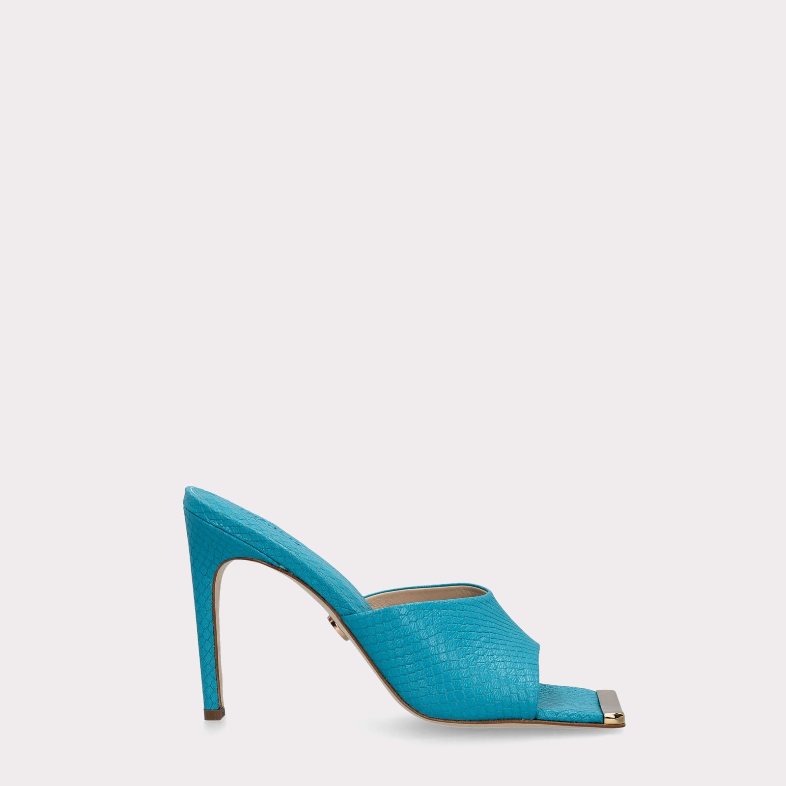KALINA 05 SCUBA BLUE LIZZARD EMBOSSED LEATHER MULES