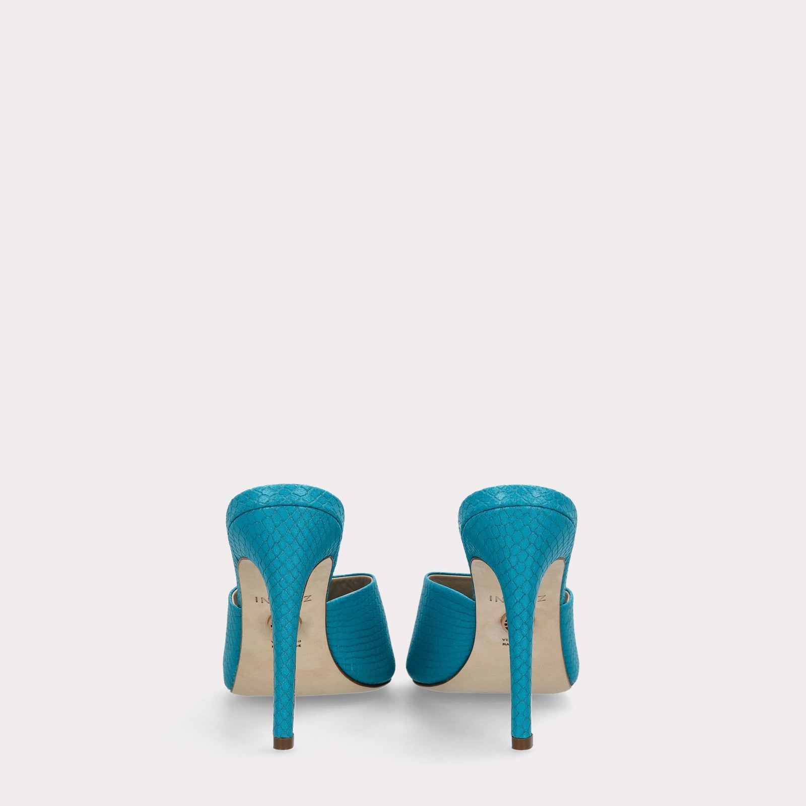 KALINA 05 SCUBA BLUE LIZZARD EMBOSSED LEATHER MULES