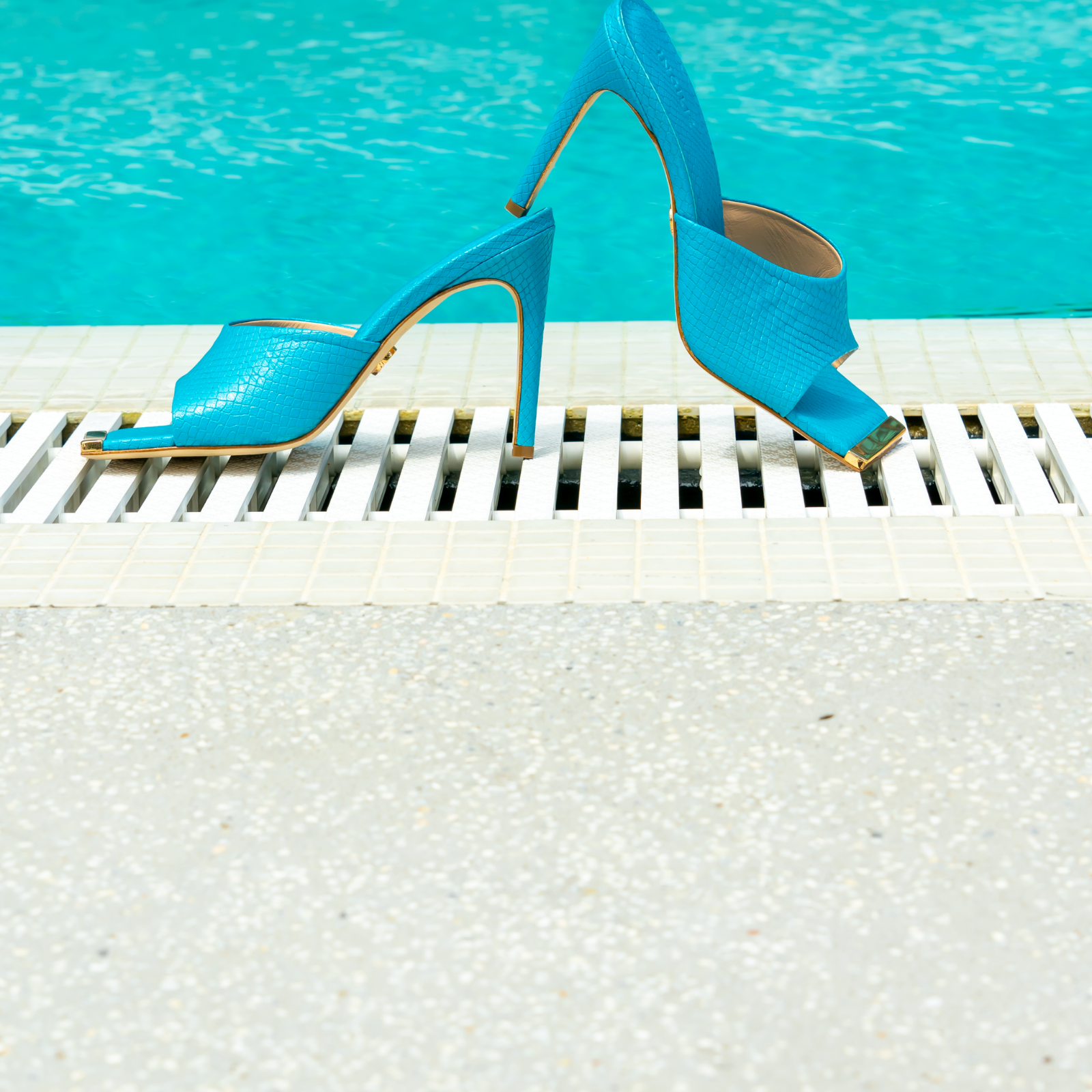 KALINA 05 SCUBA BLUE LIZZARD EMBOSSED LEATHER MULES