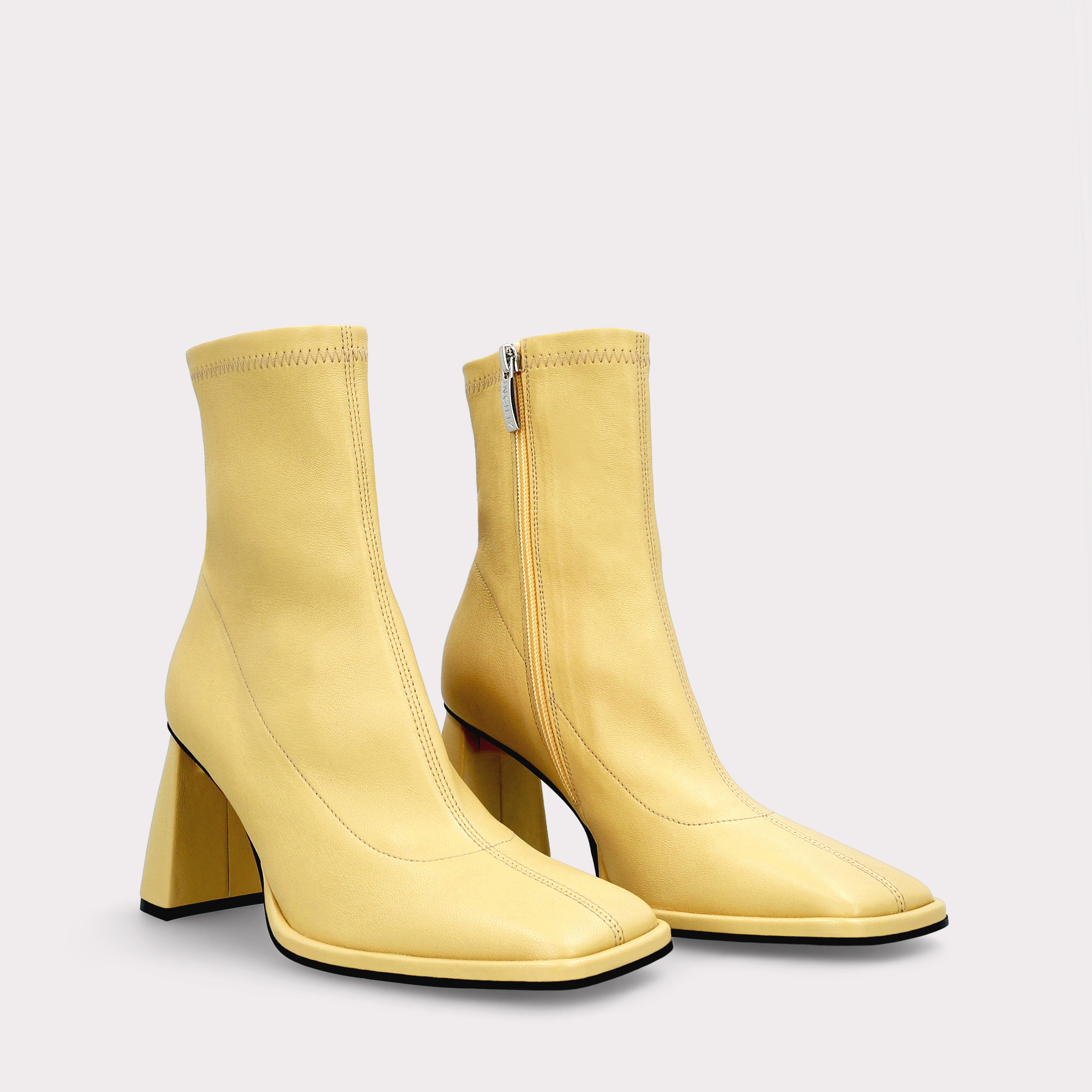 BRENTA 01 PASTEL YELLOW STRETCH LEATHER ANKLE BOOTS