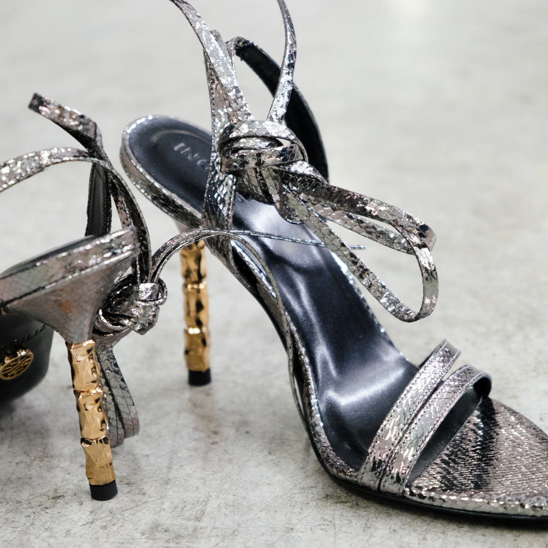 SANDALI IN PELLE ARGENTO SCURO ADA 12 MINI VIPER MIRROR