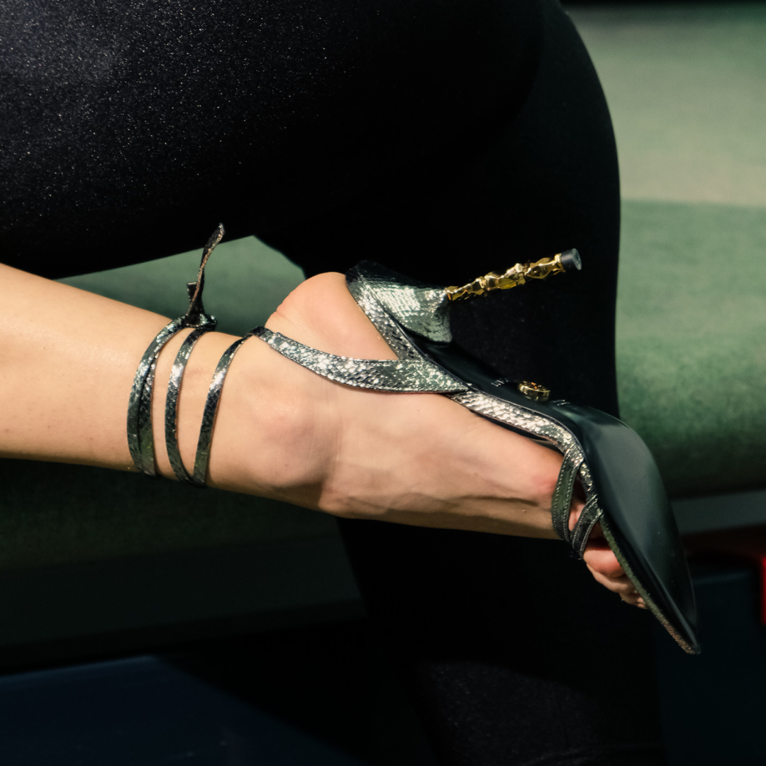 SANDALI IN PELLE ARGENTO SCURO ADA 12 MINI VIPER MIRROR