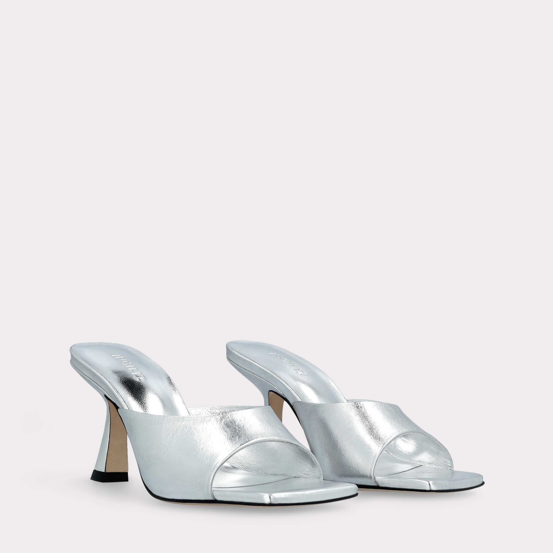 RENY SILVER METALLIC LEATHER MULES
