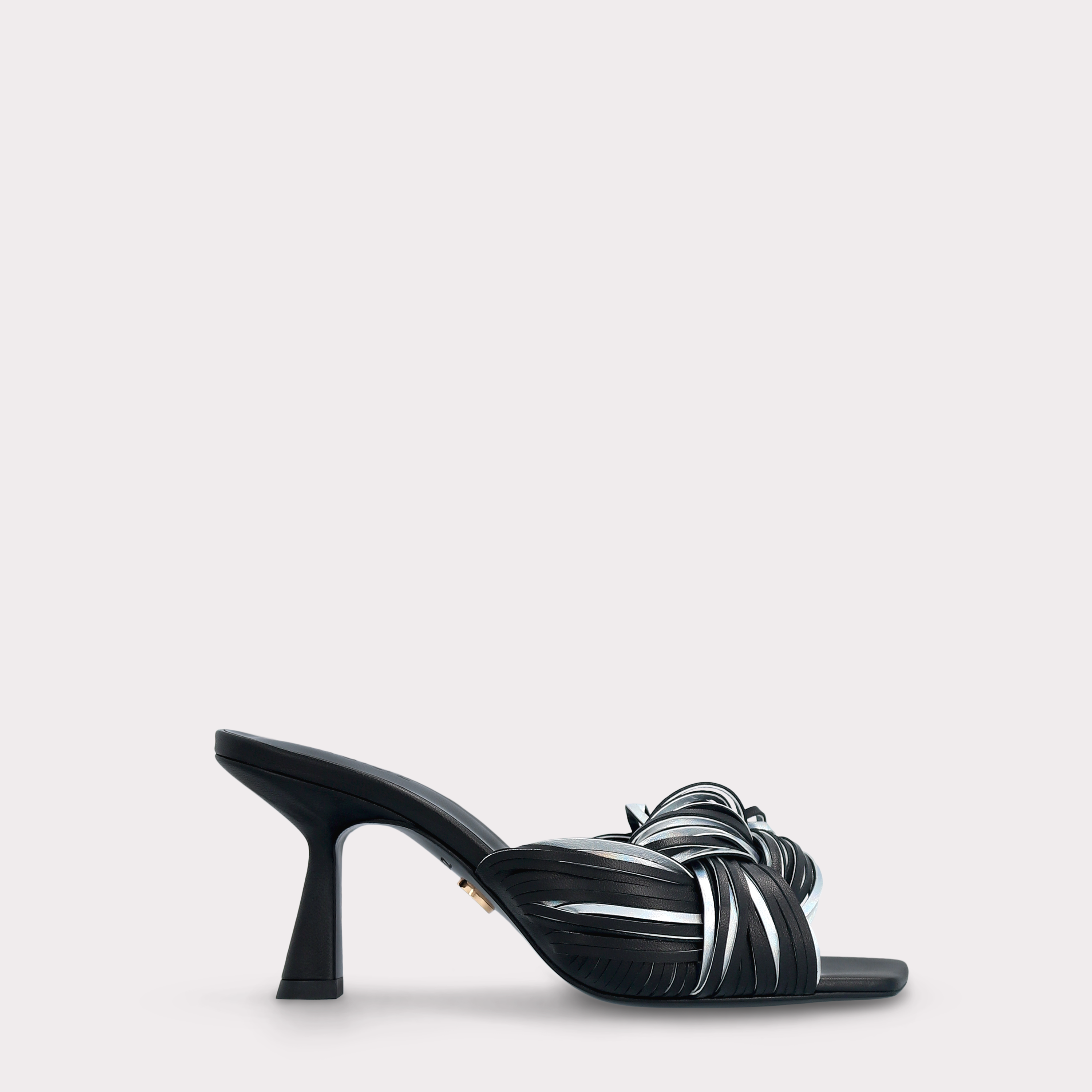 REESE BLACK NAPPA AND SILVER METALLIC LEATHER MULES