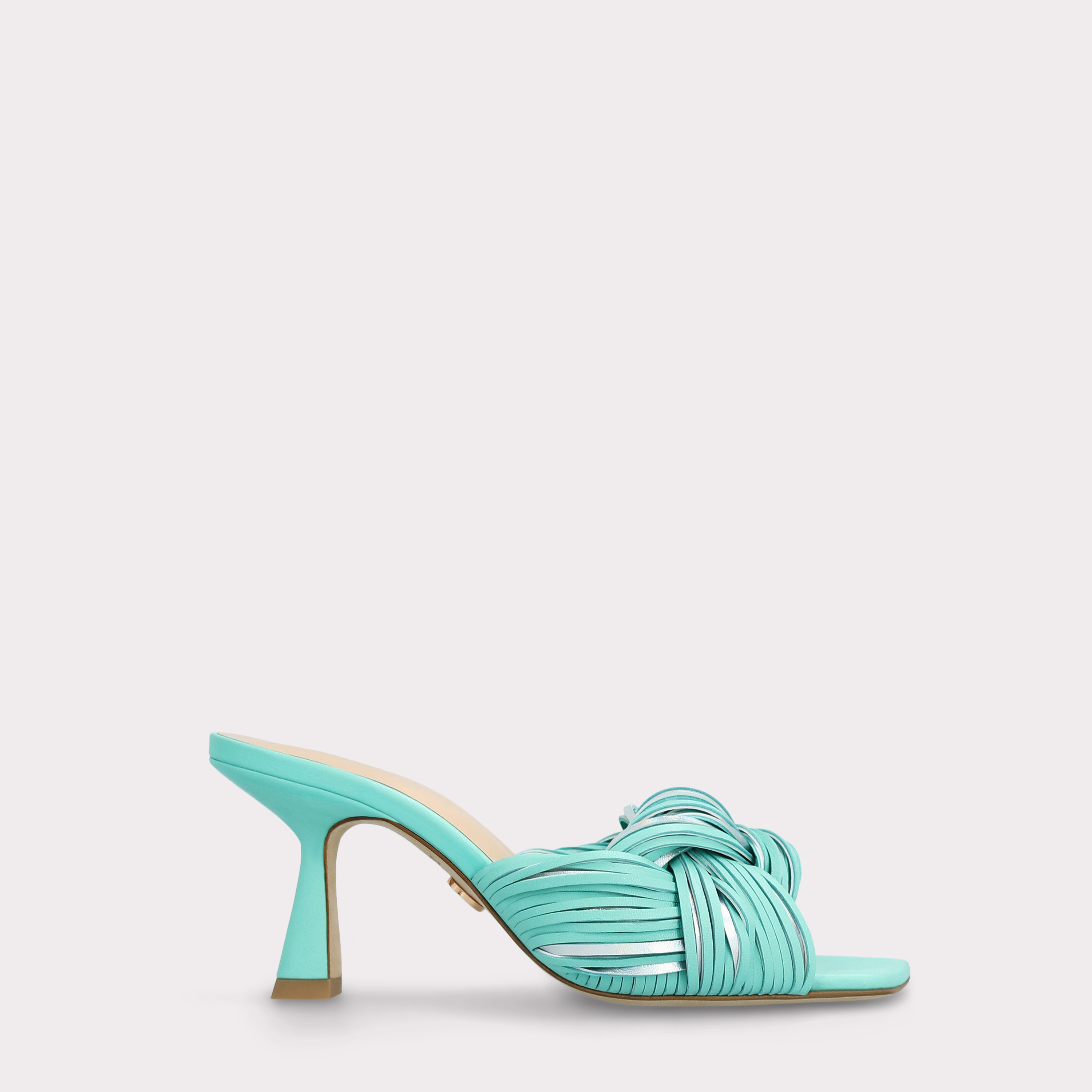 REESE ICE GREEN NAPPA AND SILVER METALLIC LEATHER MULES