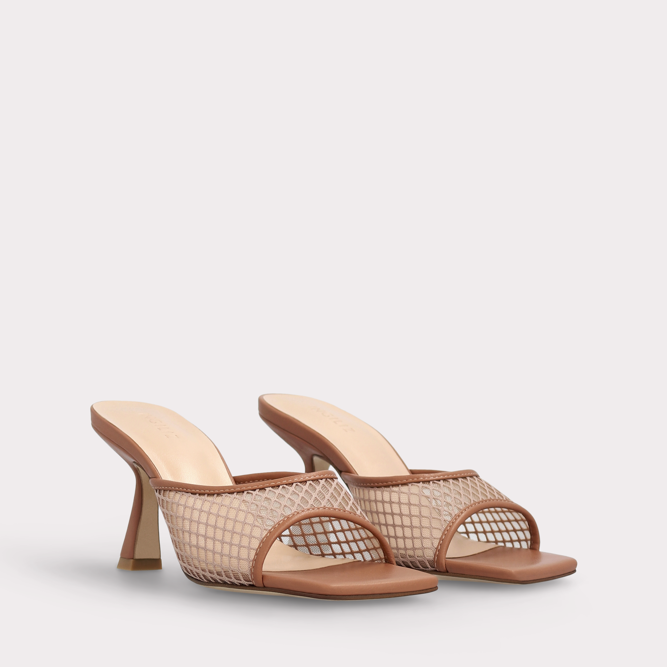 REY BROWN LEATHER AND MESH MULES