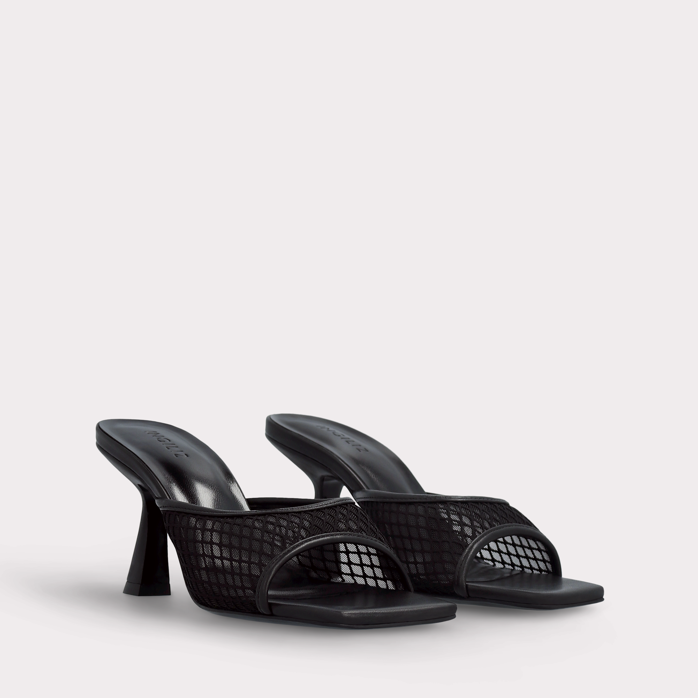 REY BLACK LEATHER AND MESH MULES