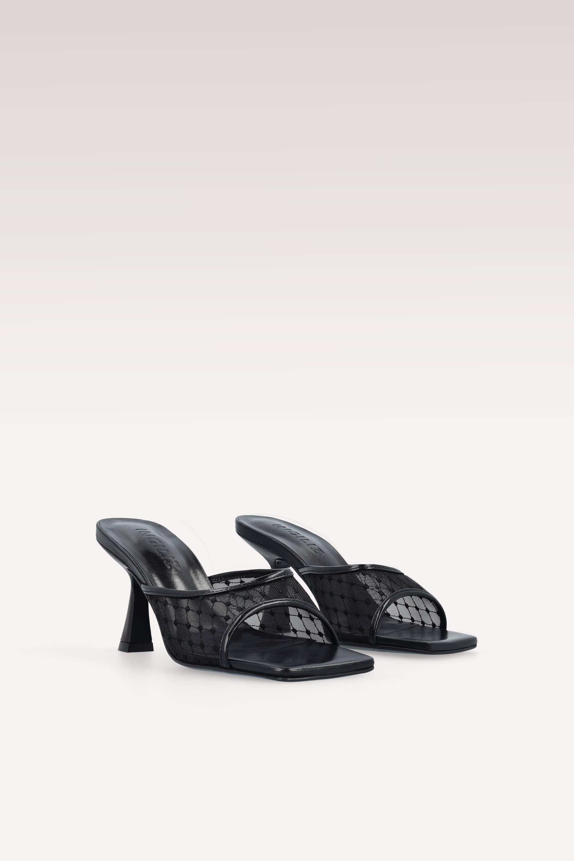 REY BLACK LEATHER AND DIAMOND MESH MULES