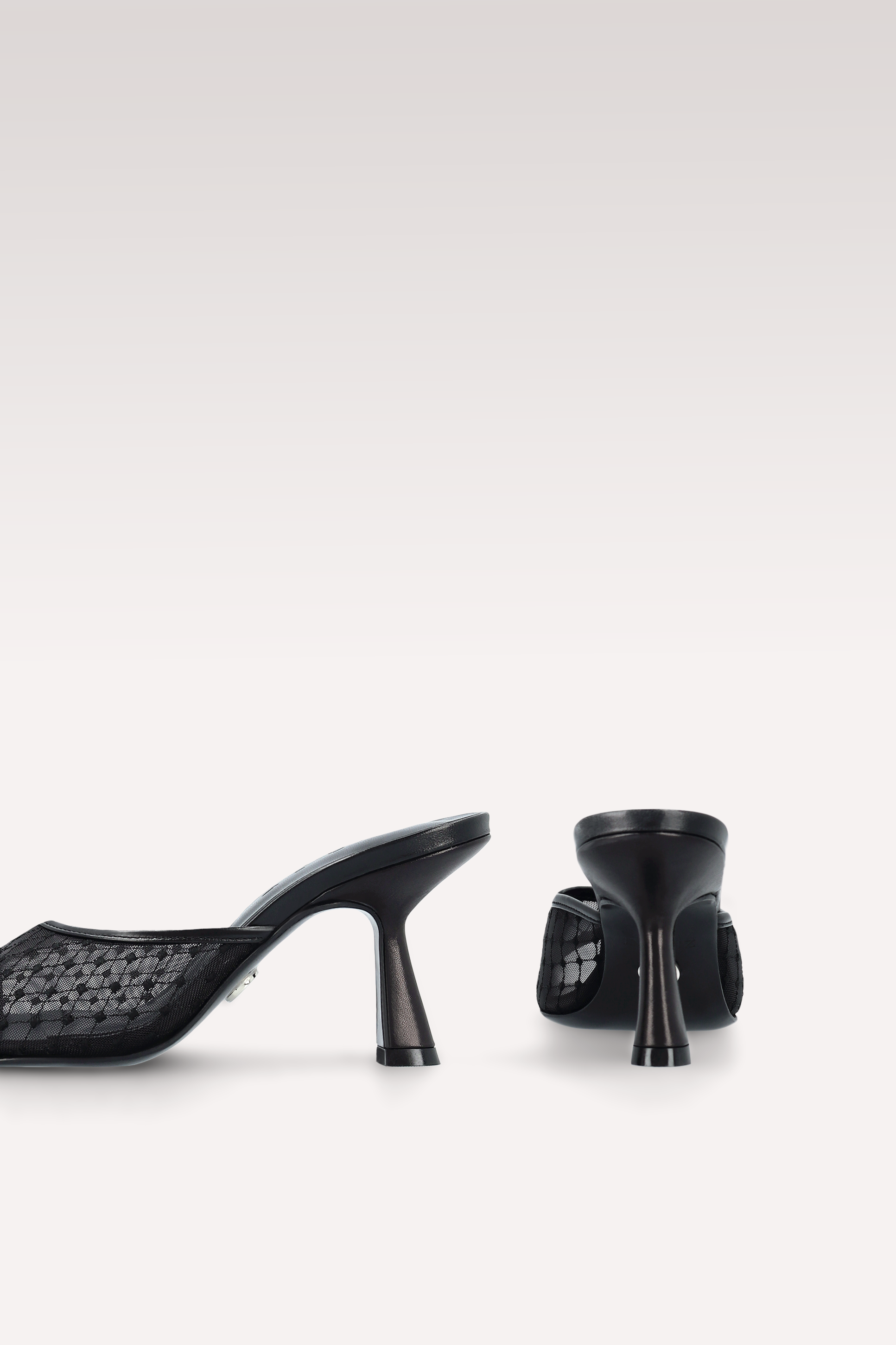 REY BLACK LEATHER AND DIAMOND MESH MULES