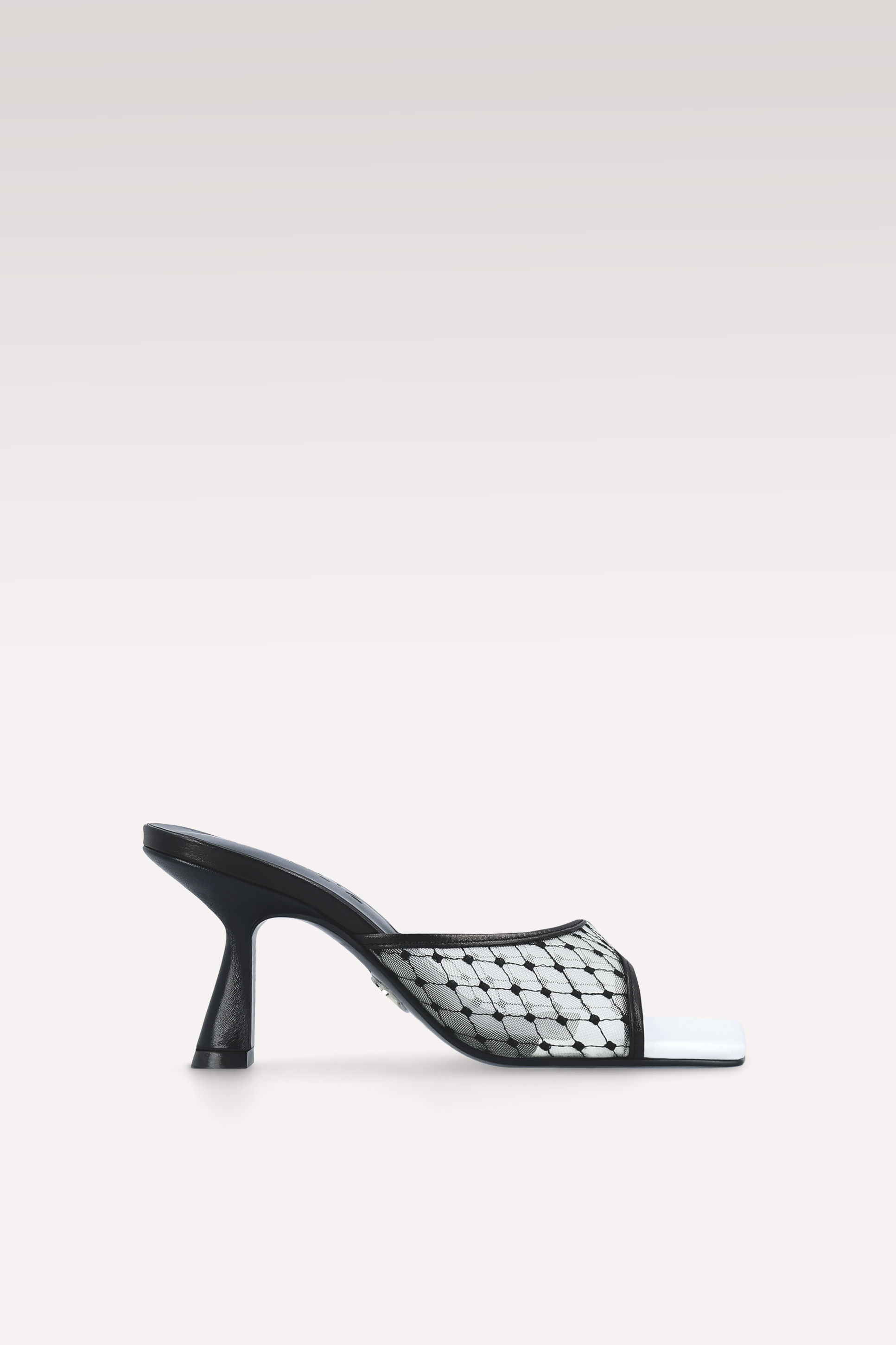 REY BLACK AND WHITE LEATHER AND DIAMOND MESH MULES