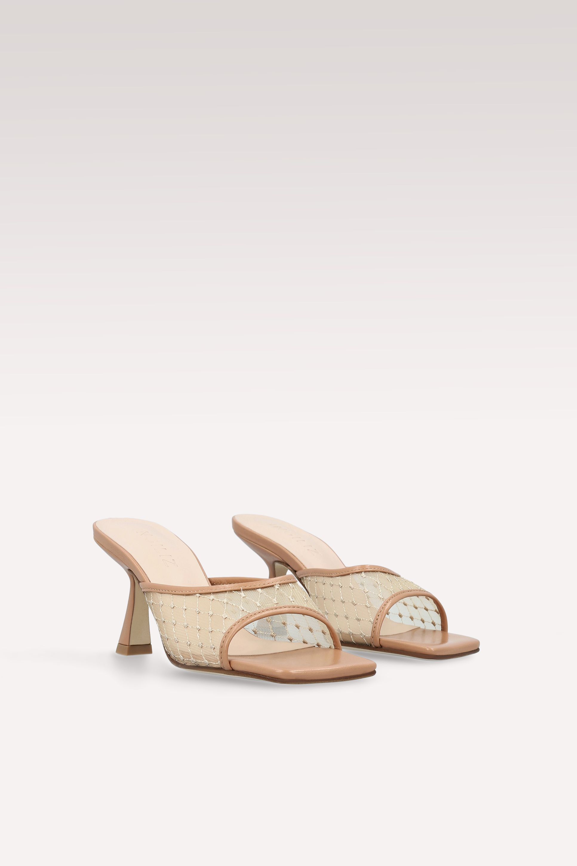 REY NUDE LEATHER AND DIAMOND MESH MULES