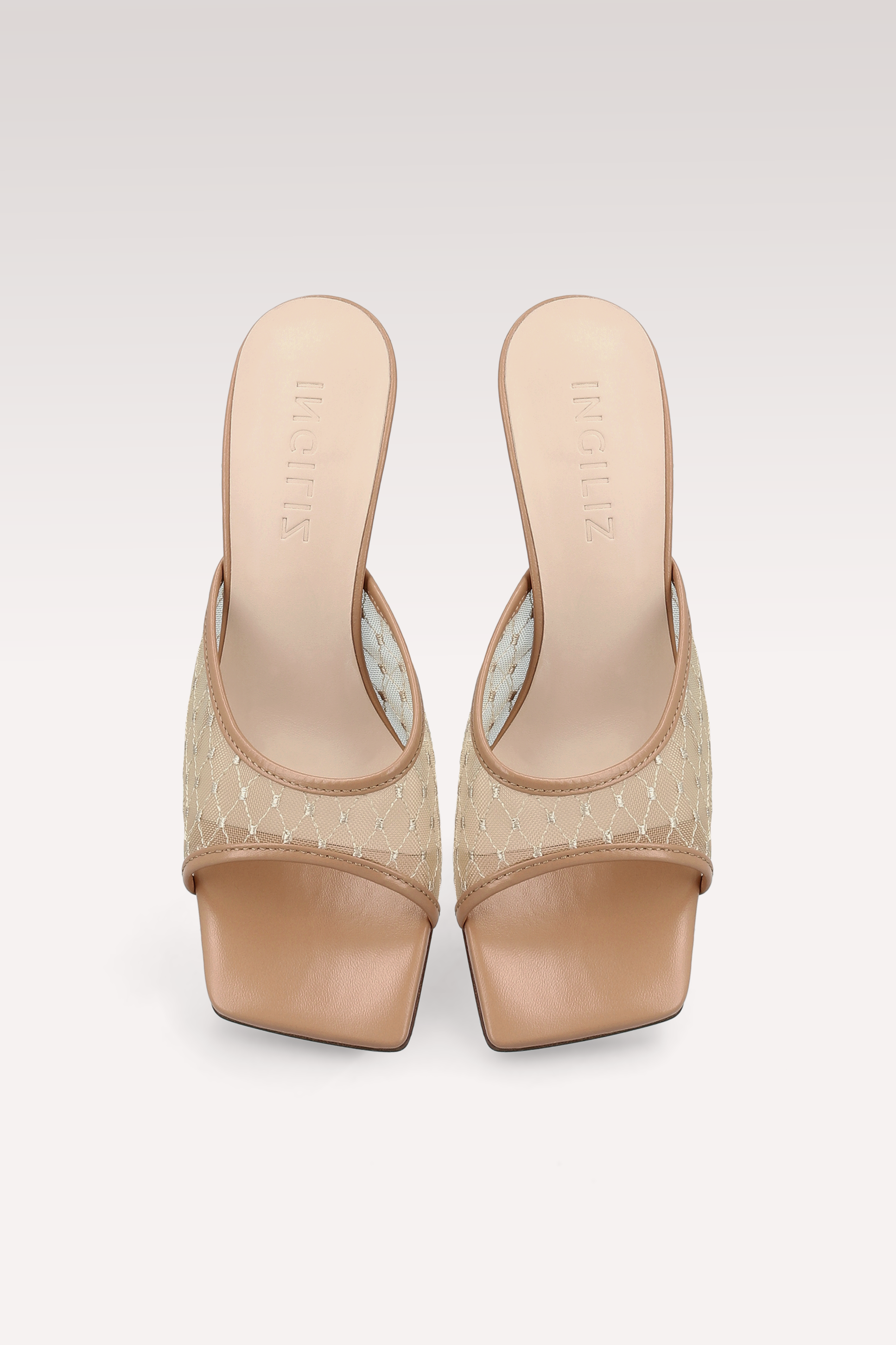 REY NUDE LEATHER AND DIAMOND MESH MULES
