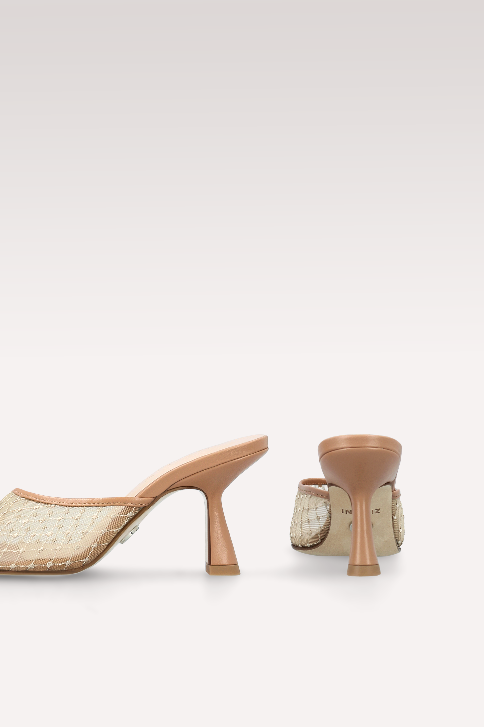 REY NUDE LEATHER AND DIAMOND MESH MULES