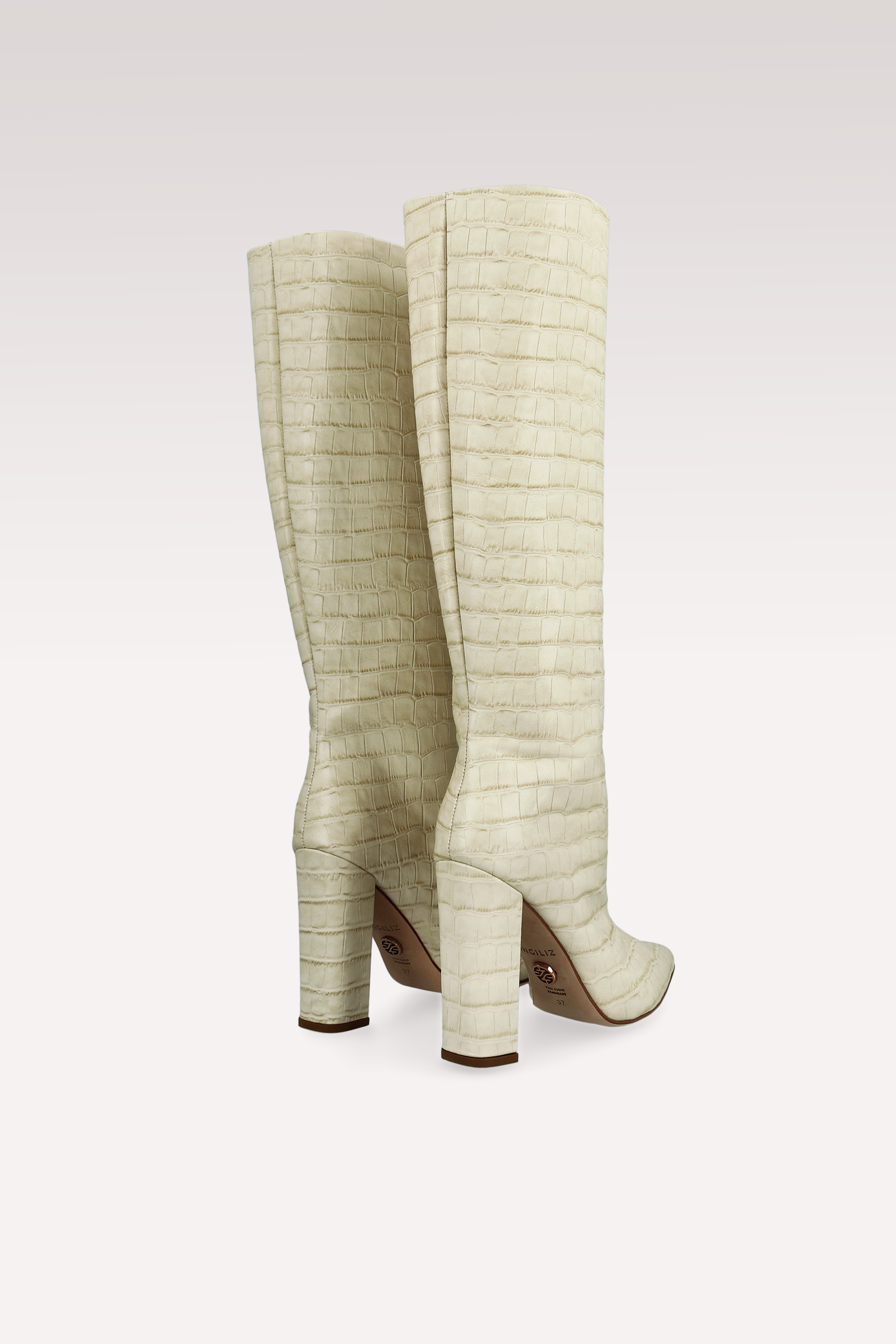LILYANA BEIGE EMBOSSED LEATHER BOOTS