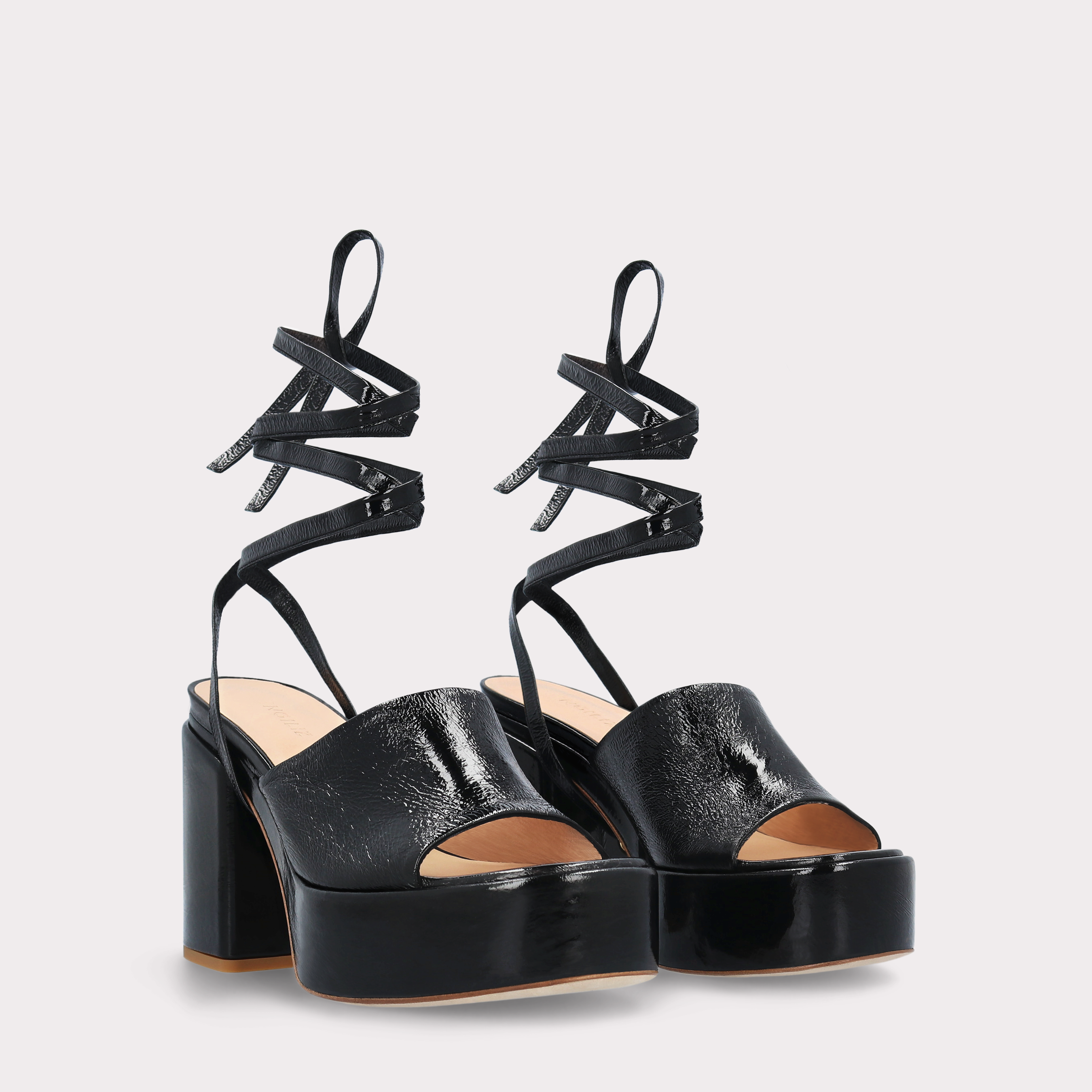 AKAADA 02 BLACK CRUSHED PATENT LEATHER SANDALS
