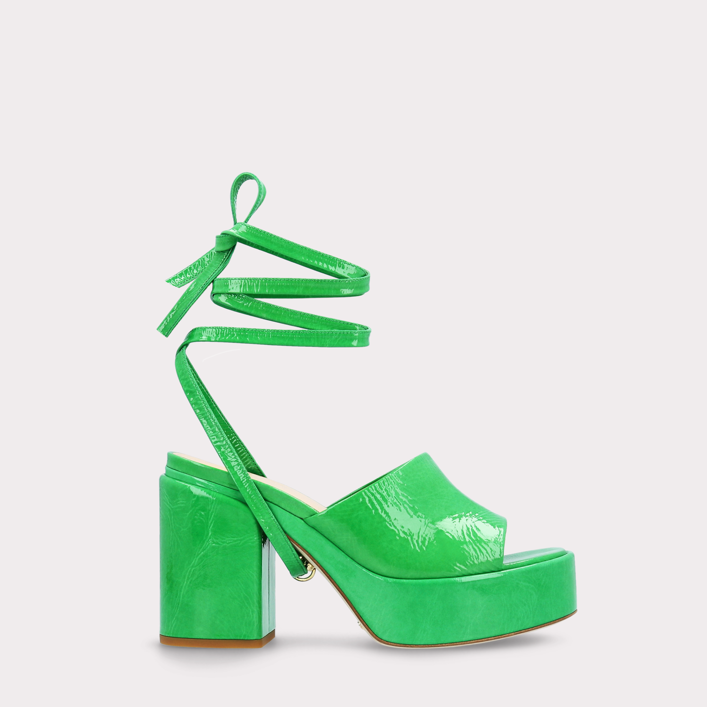 AKAADA 02 GREEN CRUSHED PATENT LEATHER SANDALS