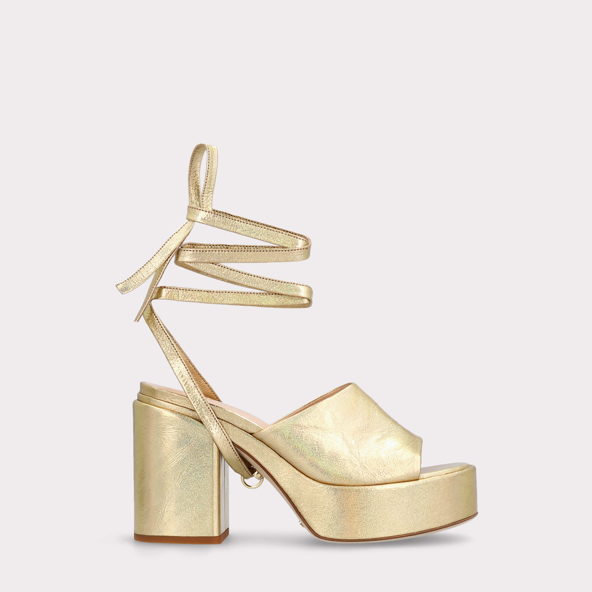 AKAADA 02 GOLD CRUSHED PATENT LEATHER SANDALS