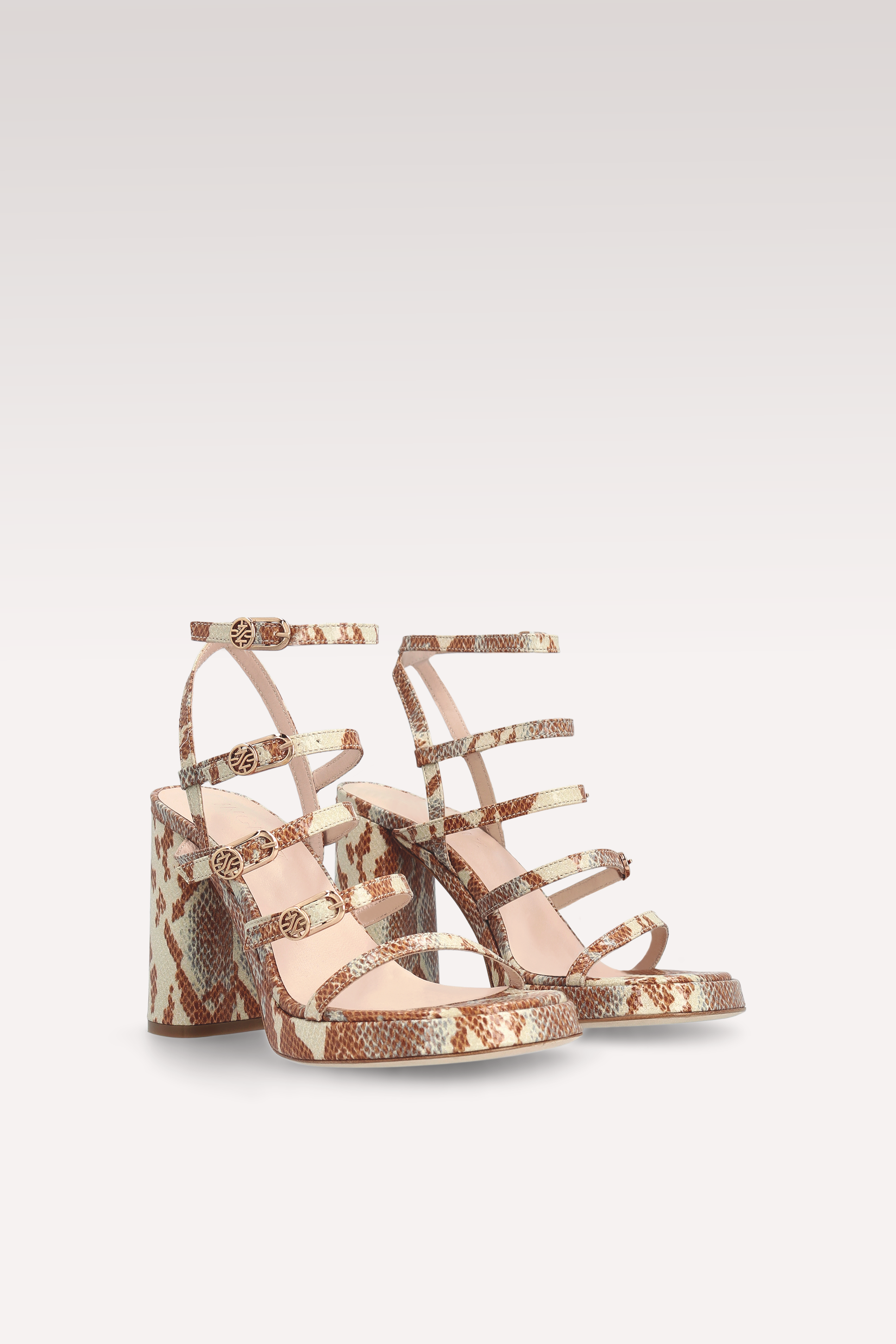 RITA TERRACOTTA SNAKE PRINT LEATHER PLATFORM SANDALS