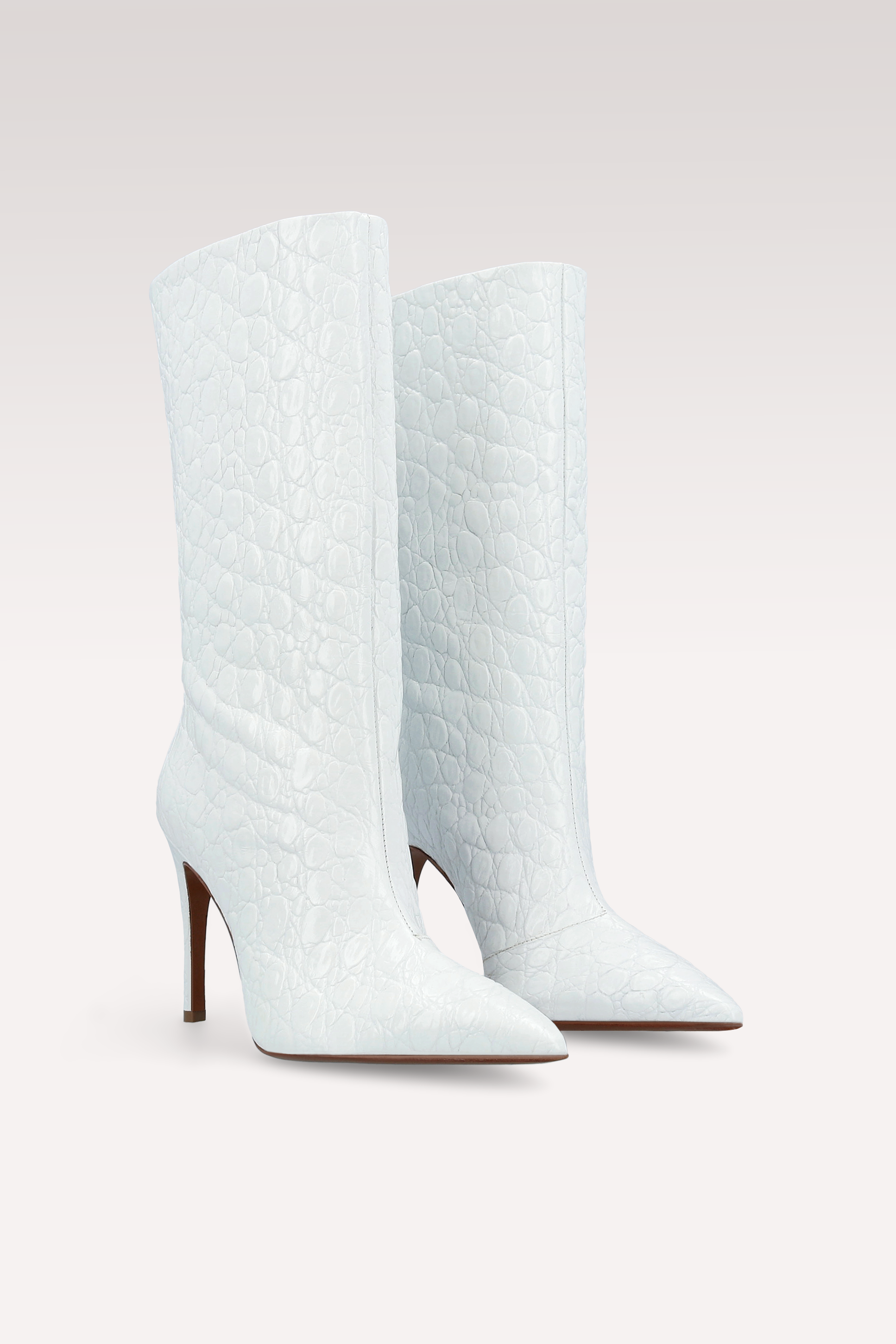 ANNIE 01 WHITE CROCO EMBOSSED LEATHER BOOTS