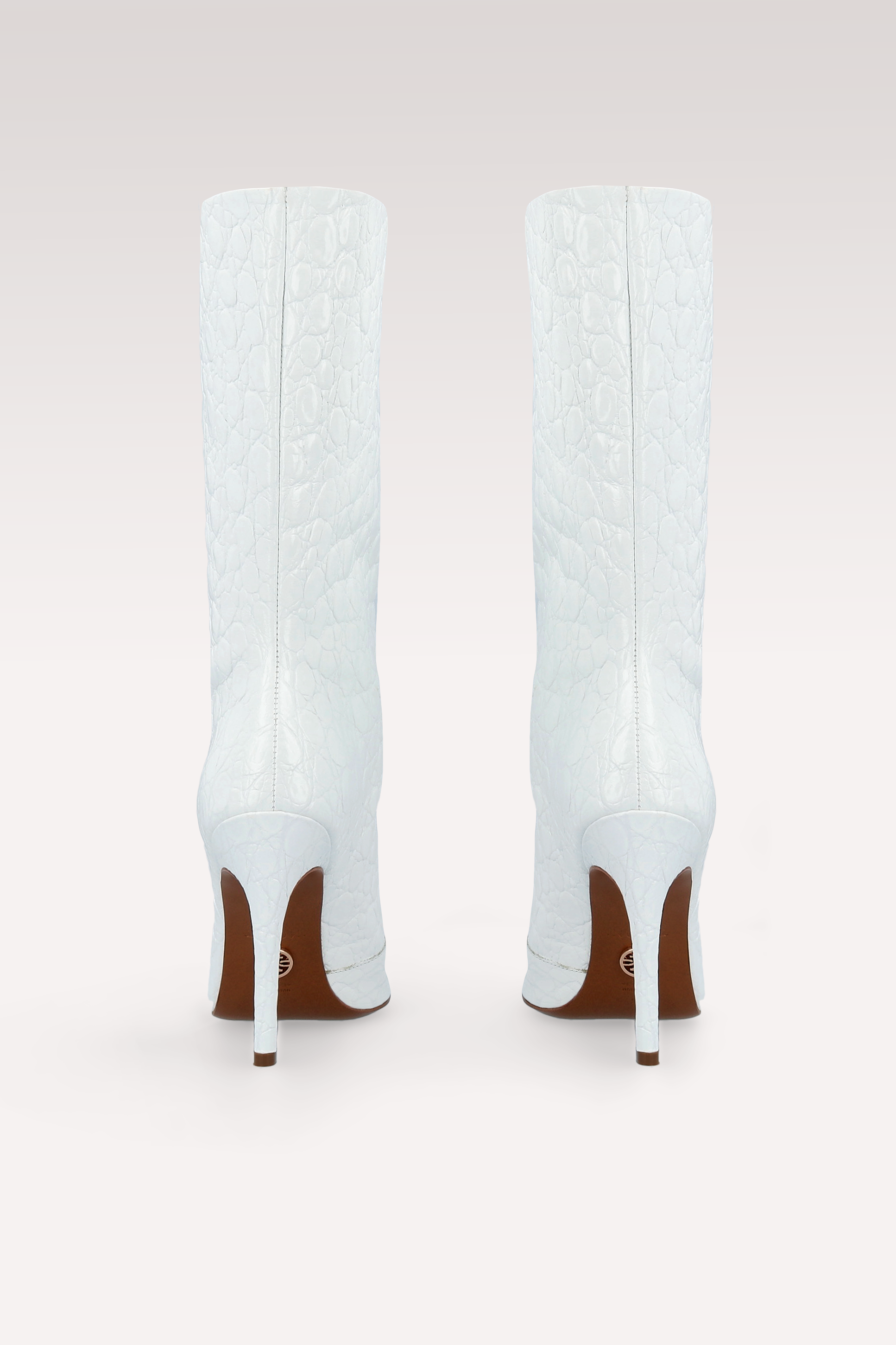 ANNIE 01 WHITE CROCO EMBOSSED LEATHER BOOTS