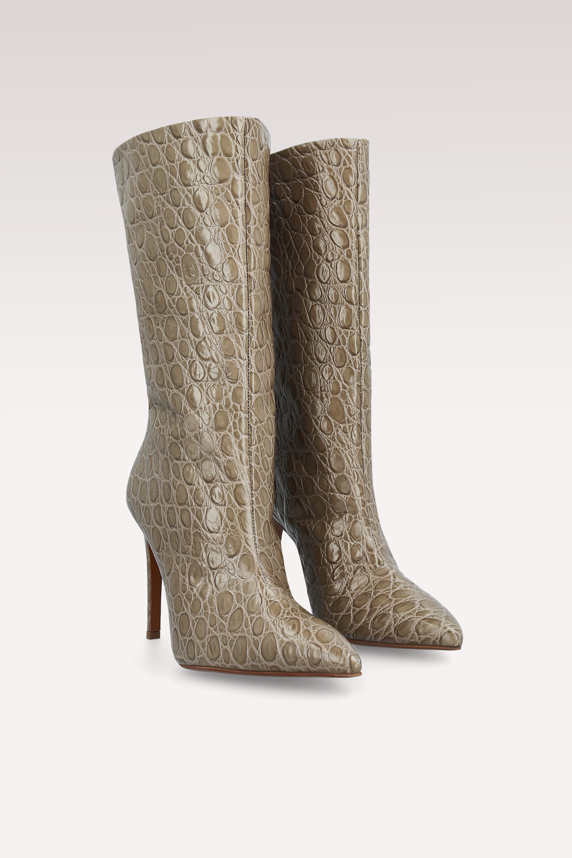 ANNIE 01 BROWN CROCO EMBOSSED LEATHER BOOTS