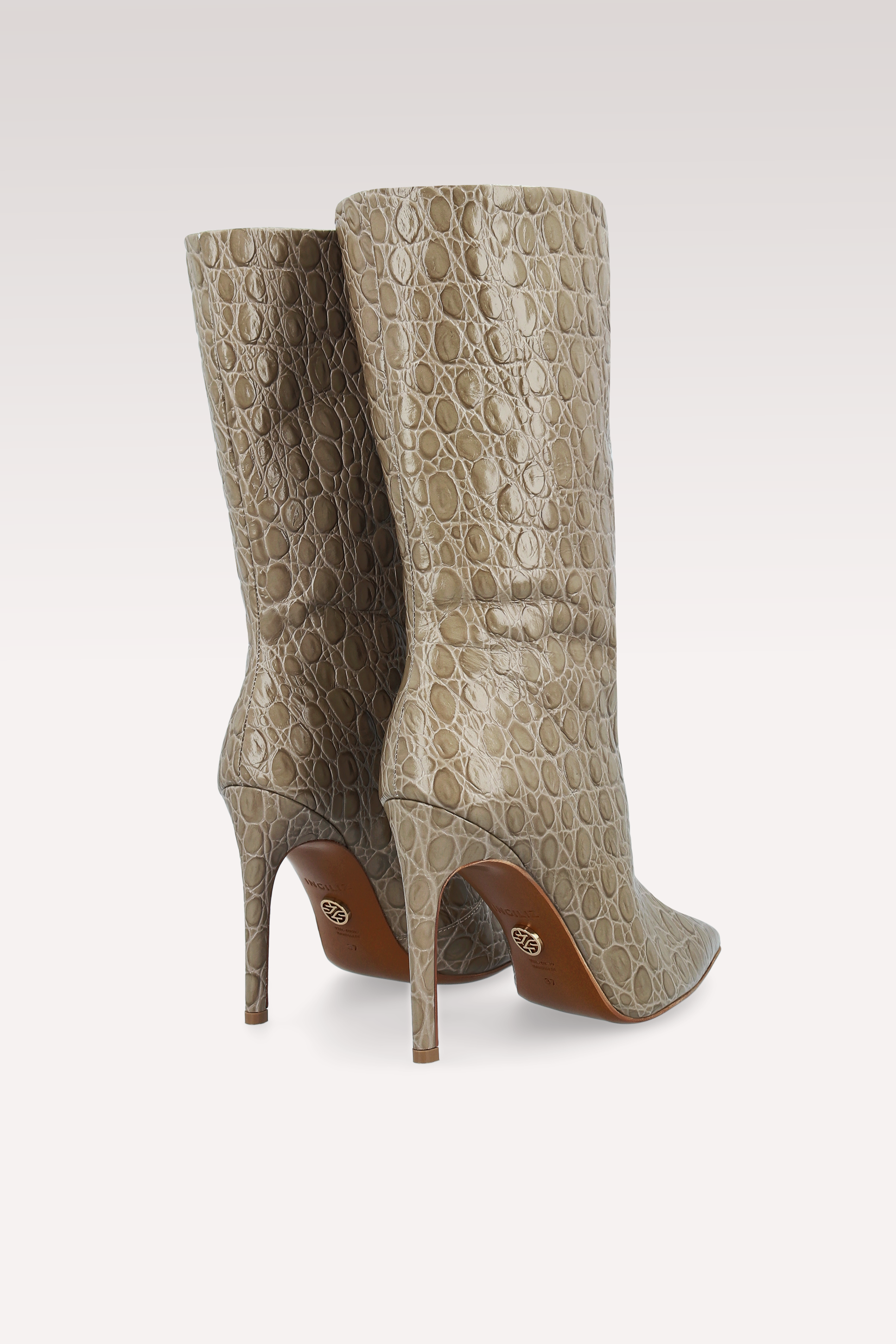 ANNIE 01 BROWN CROCO EMBOSSED LEATHER BOOTS